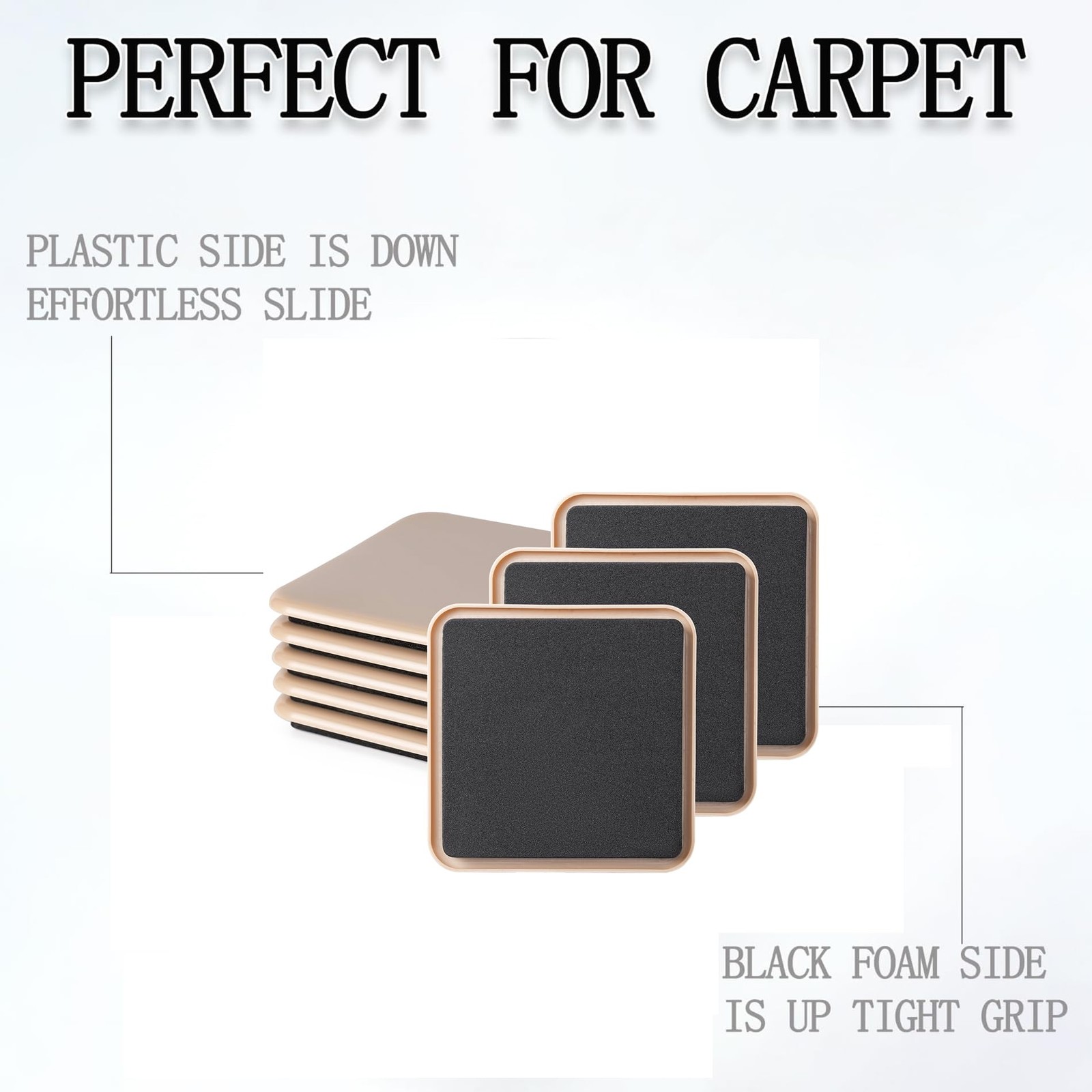 Furniture Sliders, Sliders Pads 4 3/4" Square-8 Pack Coffee, Coffee