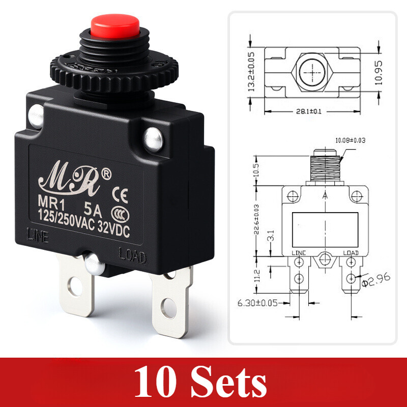 AC 125/250V 5A SPST circuit breaker thermal overload protector red 10 Sets