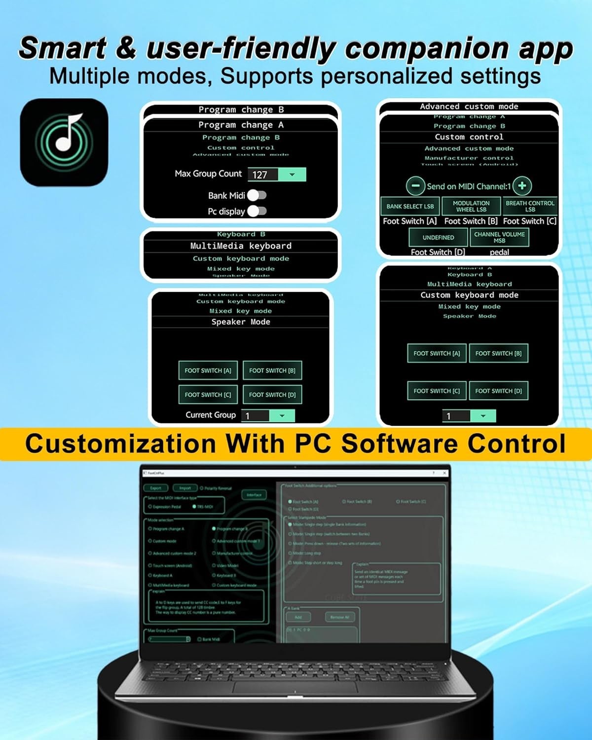 Advanced Wireless 4 Button MIDI Foot Controller - Compact Design for Musicians