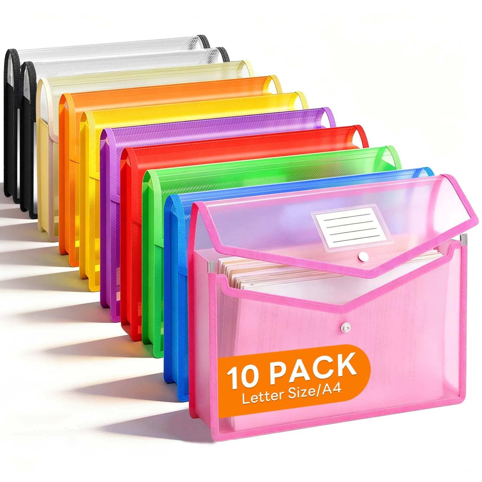 Best Plastic Expanding File Folder, Transparent Envelopes with Snap Closure No