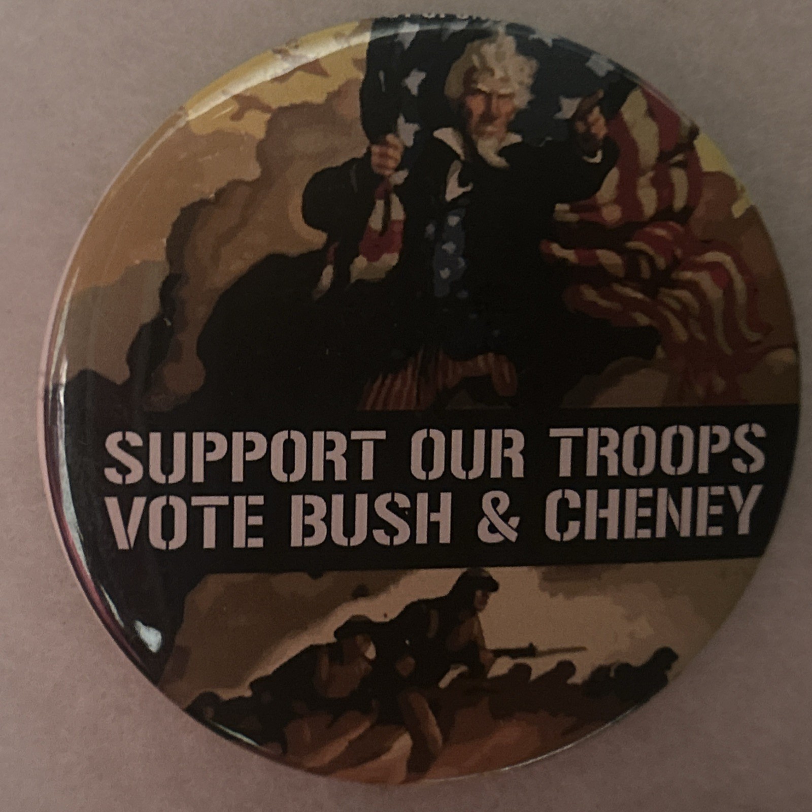 Support Our Troops Vote Bush & Cheney   3” pinback button pin