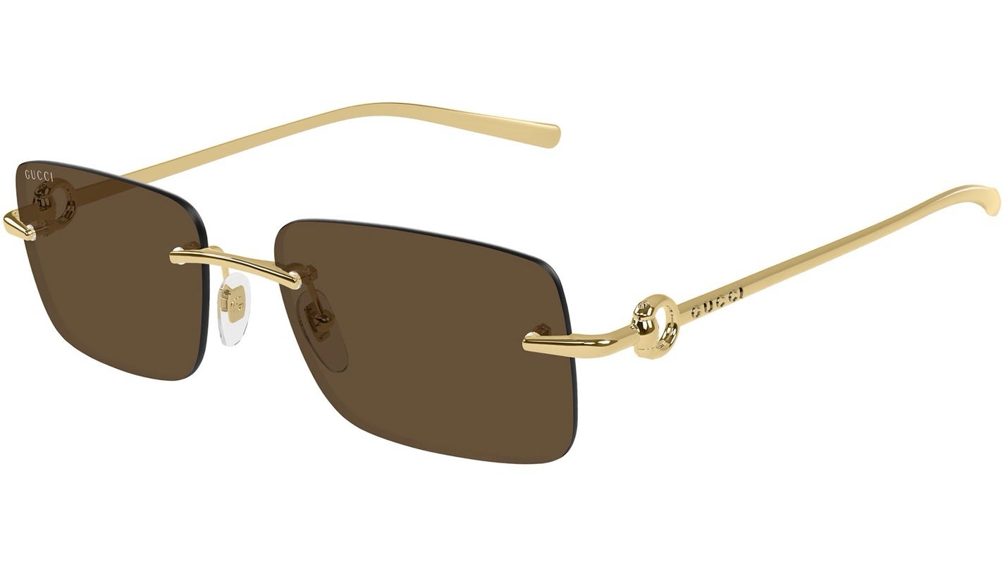 GUCCI GG1703S 004 Gold Metal Brown Lens Rimless Sunglasses AUTHENTIC