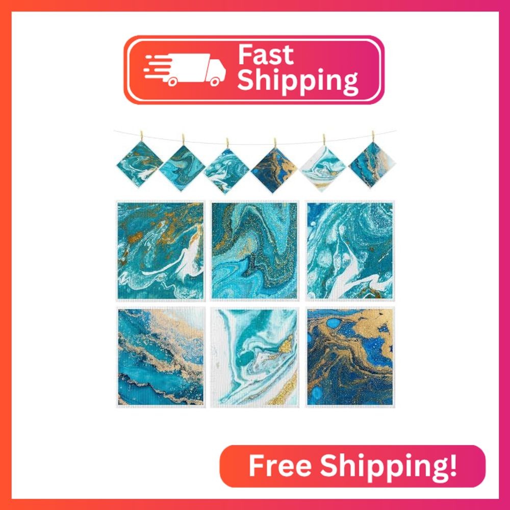 Chuangdi 6 Pcs Blue Marble Swedish Kitchen Dish Towels Kitchen Cloths Reusable S