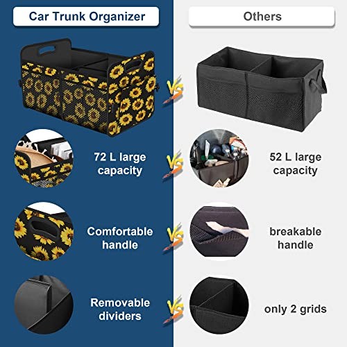 Car Trunk Organizer with 72L Capacity Waterproof Collapsible Large Sunflower