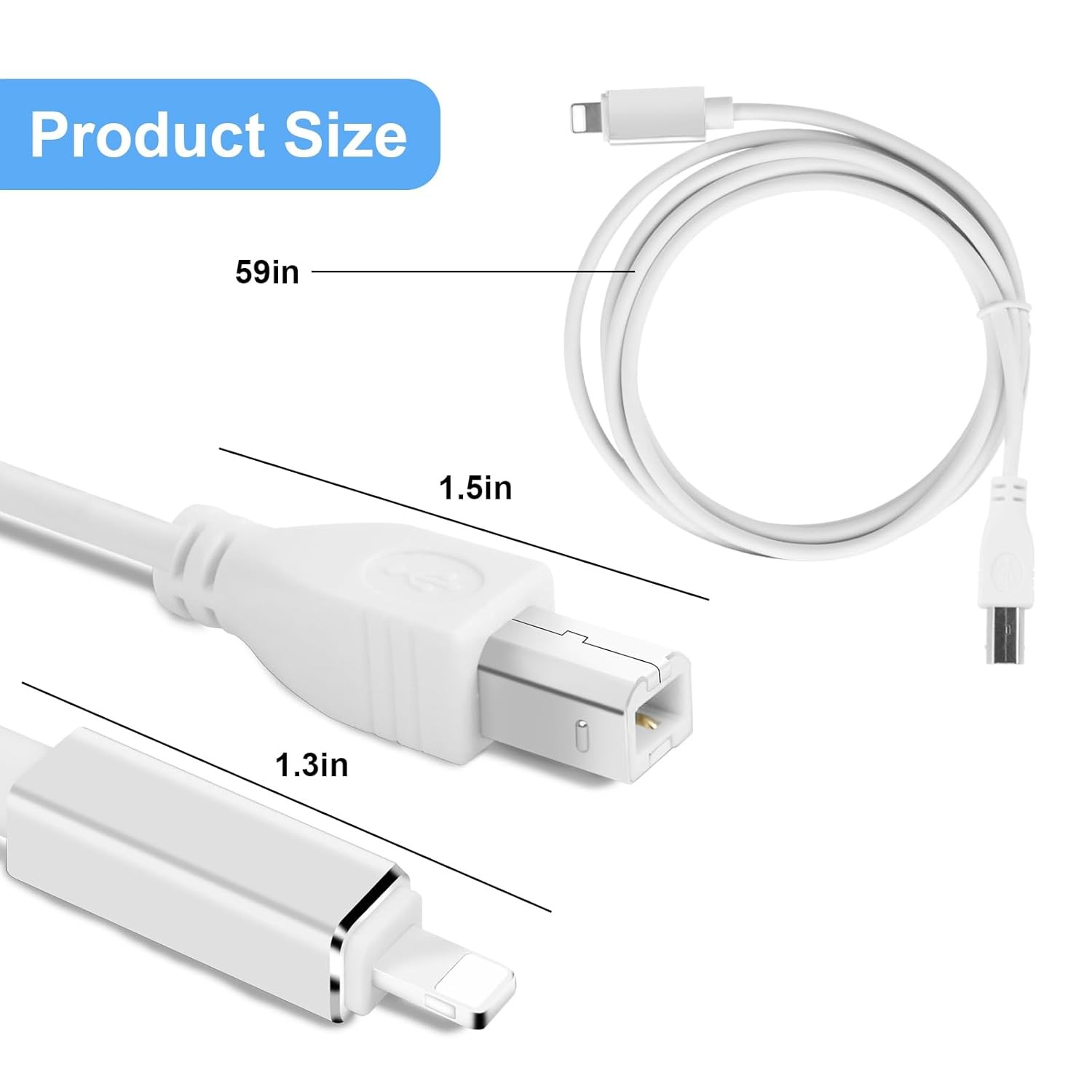 Lightnning to USB 2.0 OTG Cable Type B Midi 5Ft Lighting Cable...