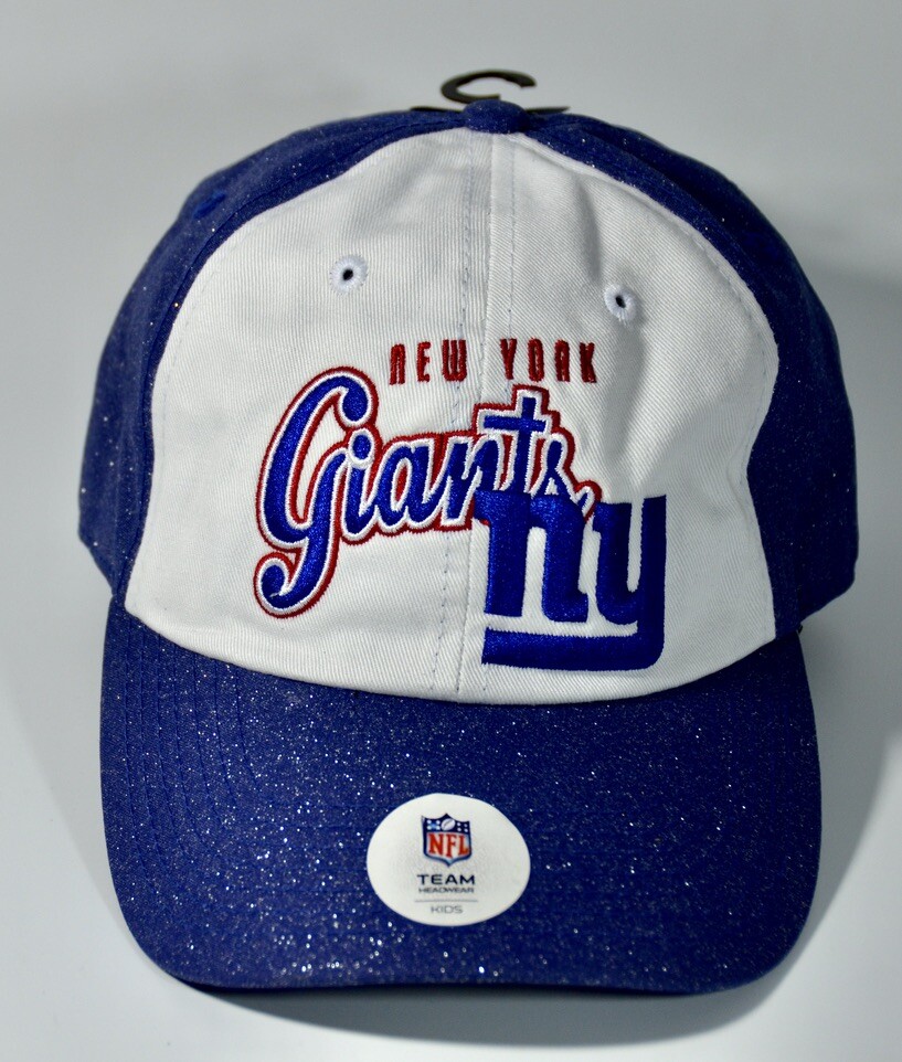 NFL Girls Adjustable New York Giants Baseball Cap Royal Blue Glitter White