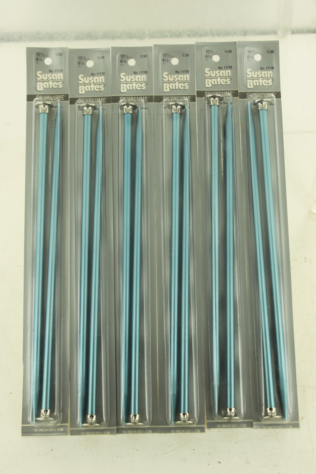 (6) Vintage SUSAN BATES Silvalume Knitting Needles Sz 10.5  6.5mm 10" NOS
