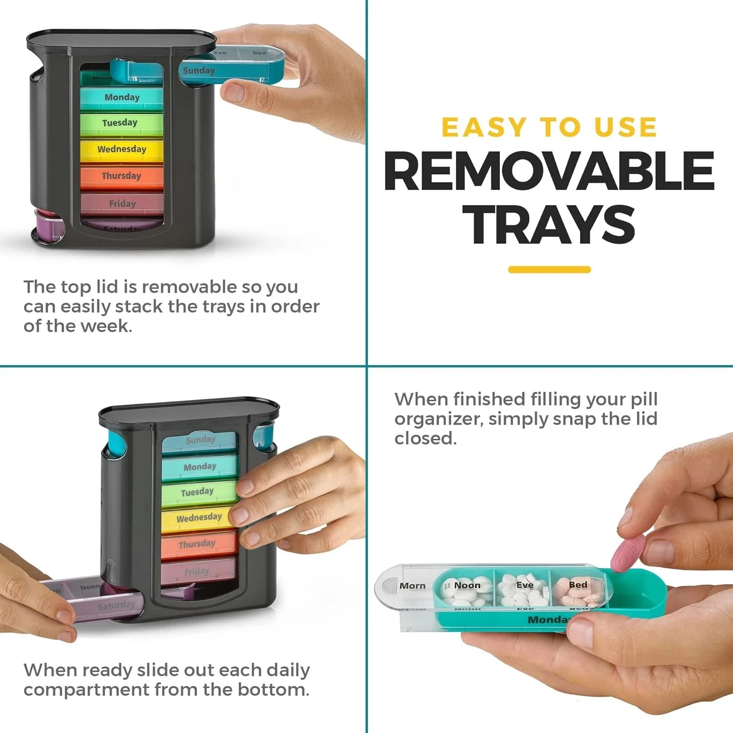 Stackable Pill Box Organizer 7 Day 4-Times A Day Weekly Medicine Dispenser