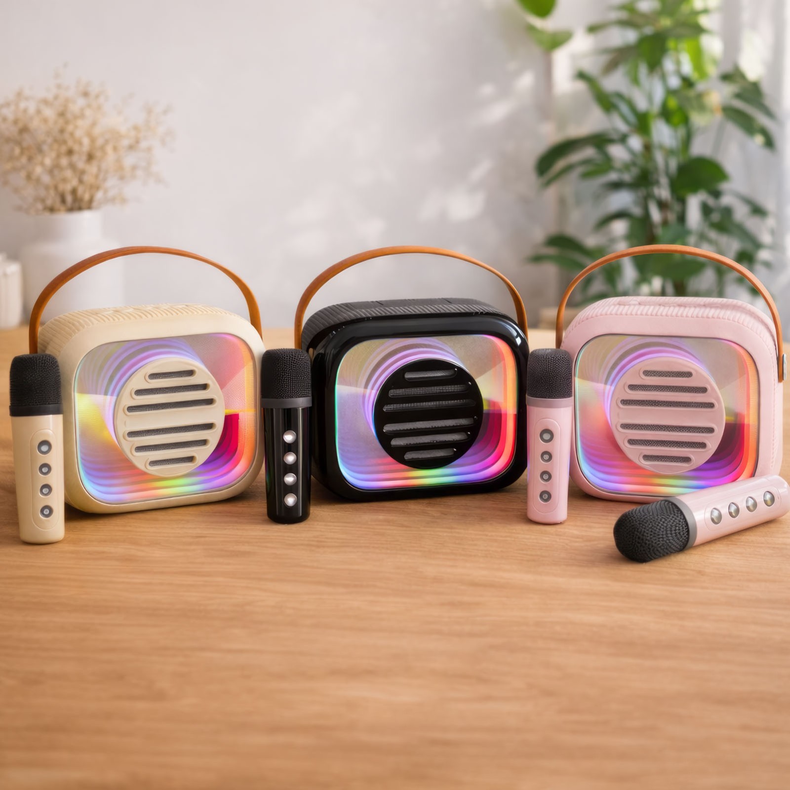 Mini Bluetooth Karaoke Speaker with 2 Wireless Mics & Colorful Lights