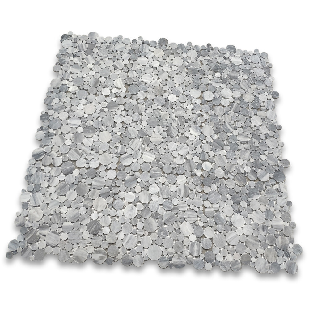 K92XH Bubble Round Bardiglio Gray Marble Mosaic Shower Floor Tile Honed