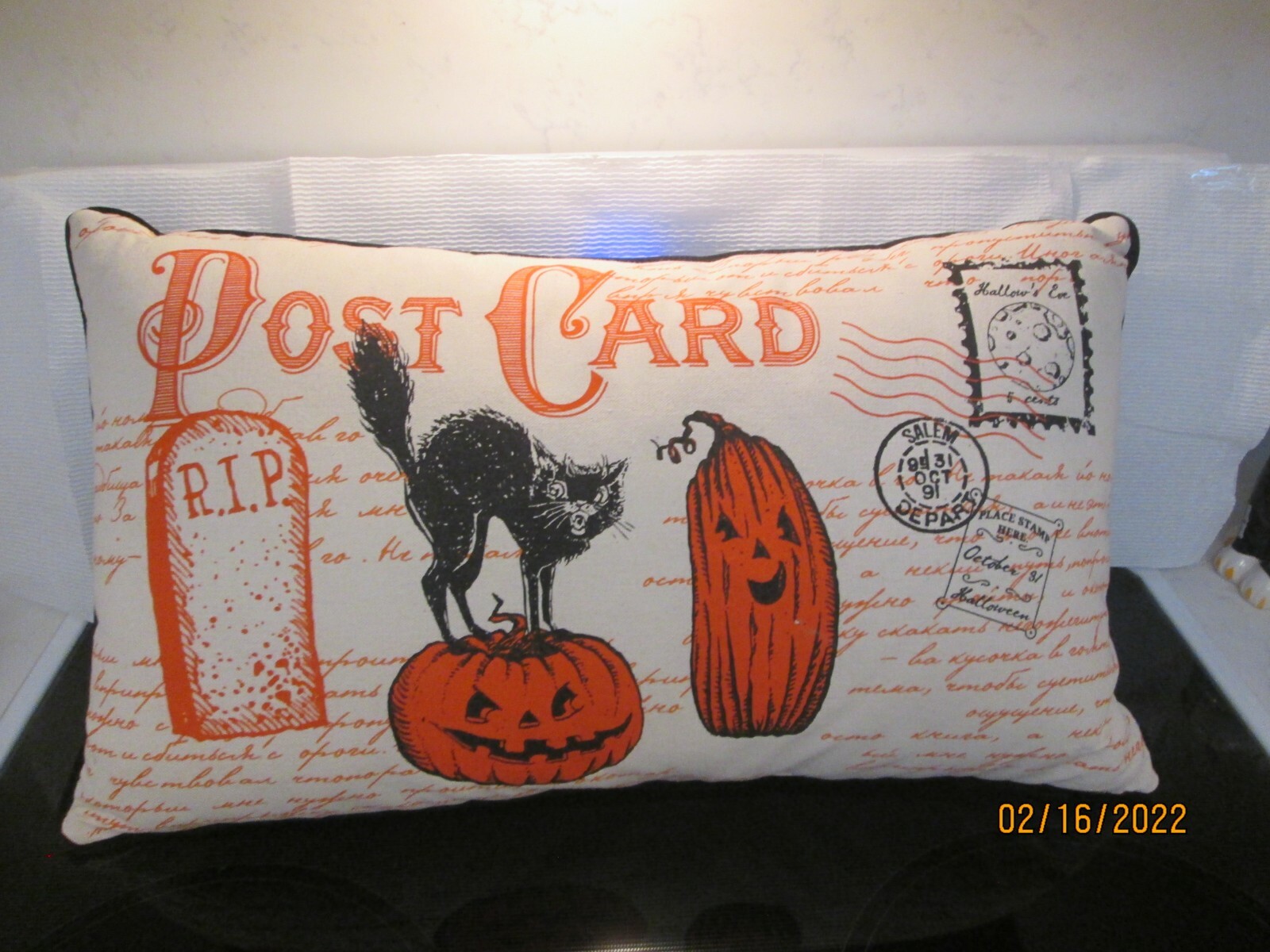 Halloween Pillow Decorative Post Card R.I.P.  23" X 13"  New