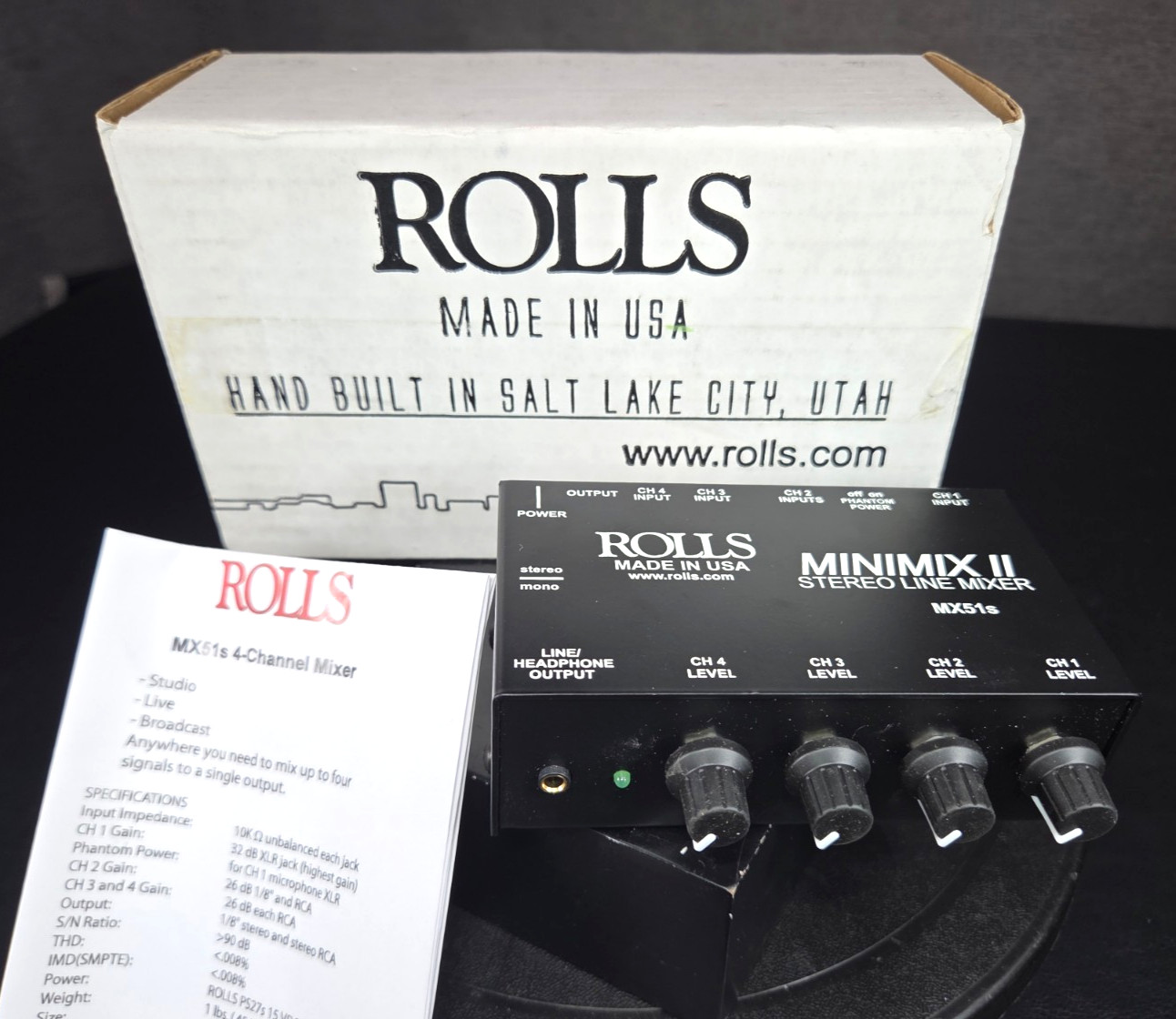 Rolls MX51s Mini-Mix II 4-Ch Stereo Line Mixer w/ Headphone Output Pro Audio XLR