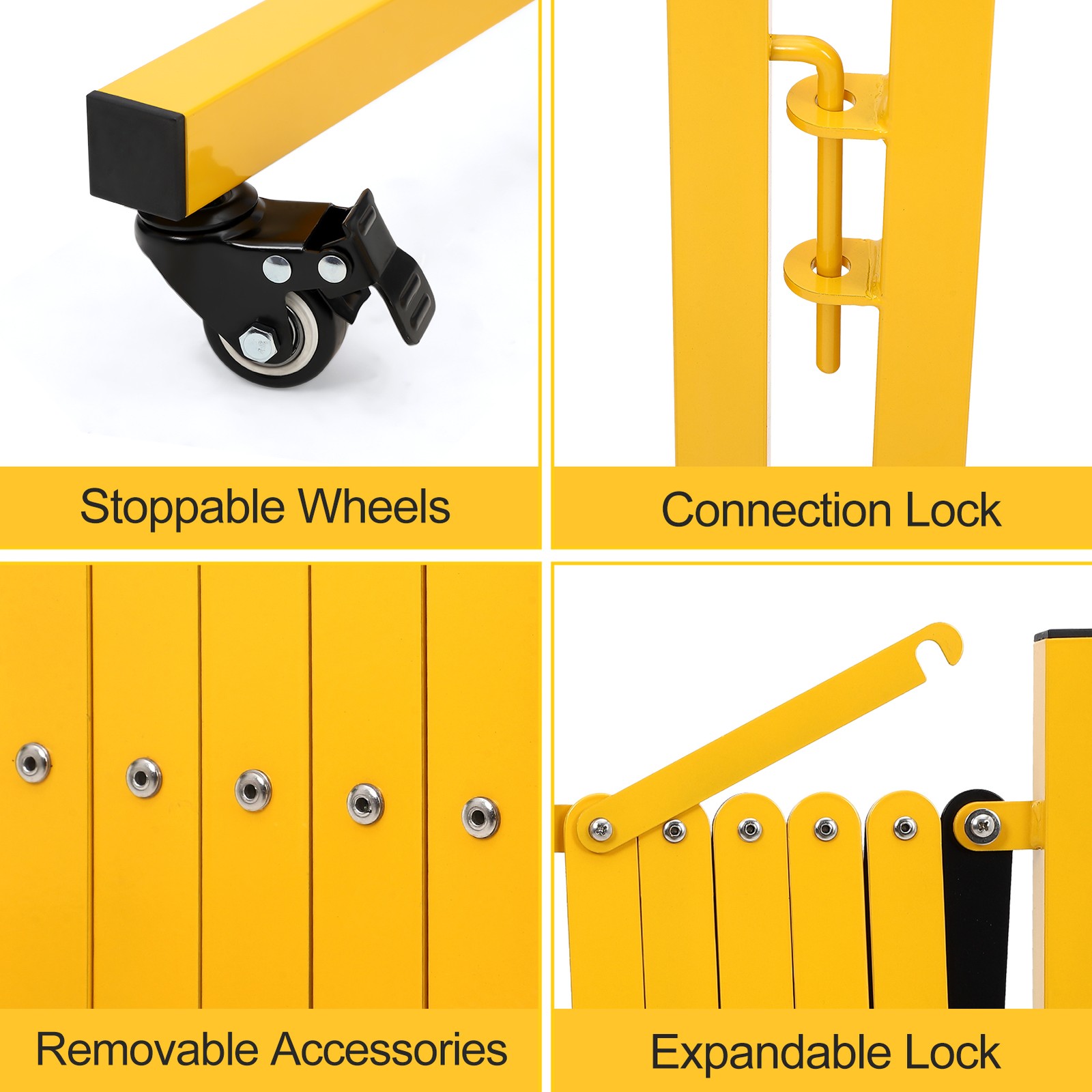 16ft Retractable Metal Barricade Gate, Mobile Temporary Safety & Traffic Control