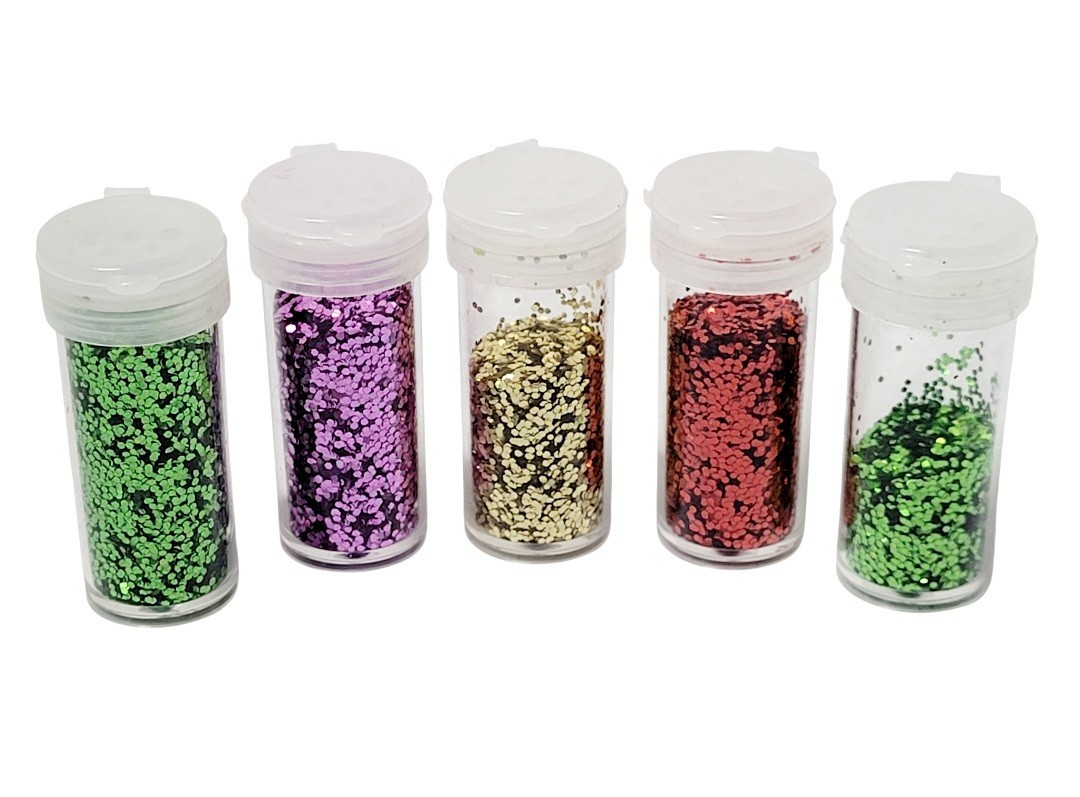 (Lot Of 5) Assorted Glitter Tubes Chunky/Coarse (4) Colors Purple/Gold/Red/Green