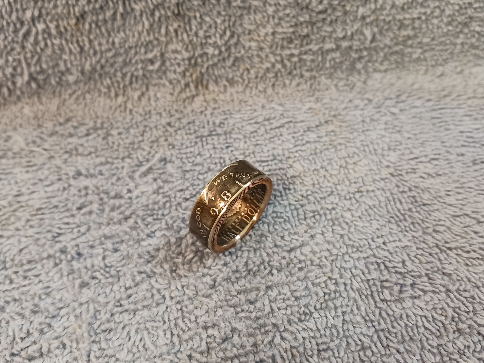 1981 Kennedy Half Dollars  size 9  coin ring  Handmade mixed metals (B)