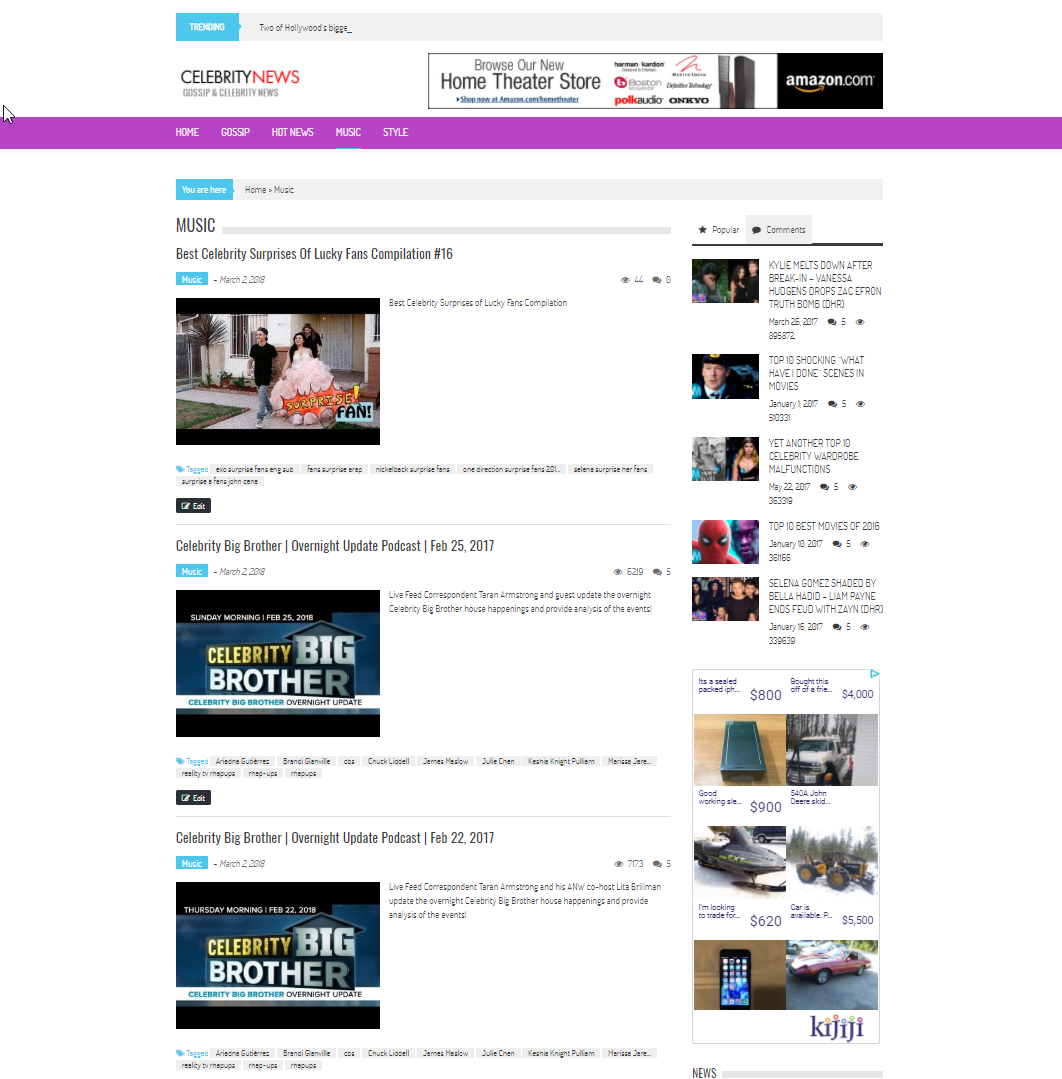 🥇 Established WordPress Celebrity News Website - Autopilot, Easy Customization