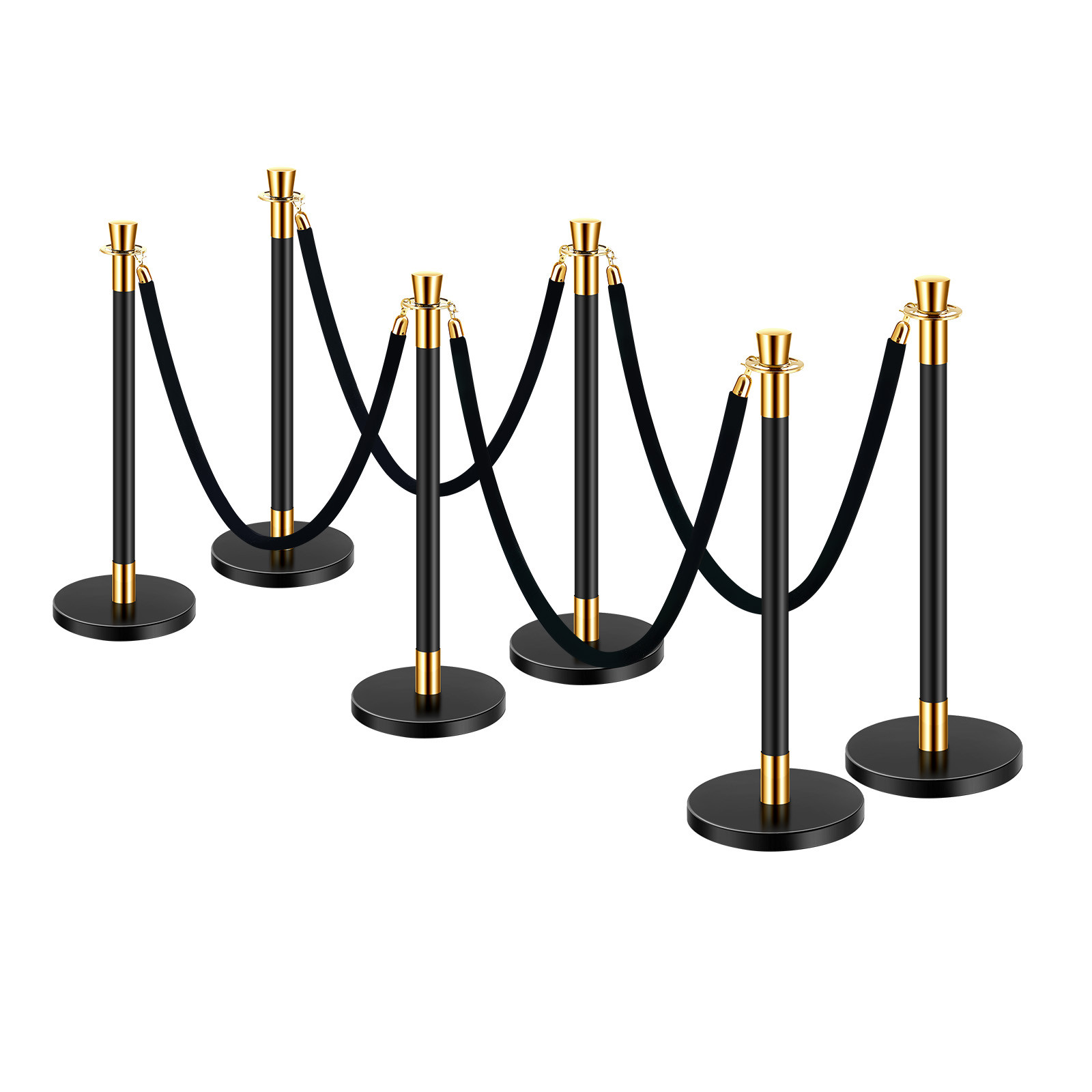 6 Pcs Stanchion Post with 4 Black Velvet Ropes Sand Injection Hollow Base