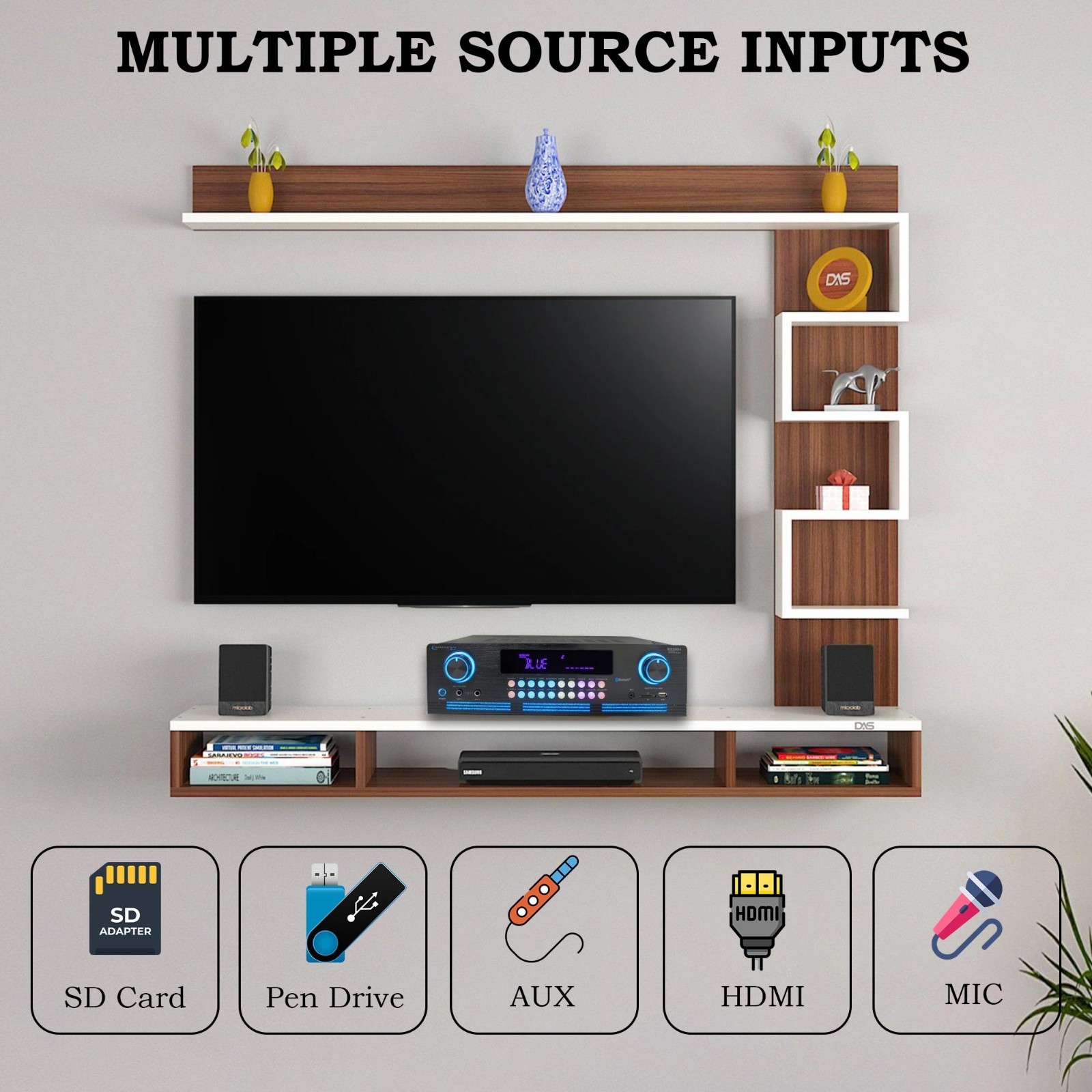 Home Theater System 2000W Bluetooth Amplifier 4x 8in Ceiling Speakers Mic Remote