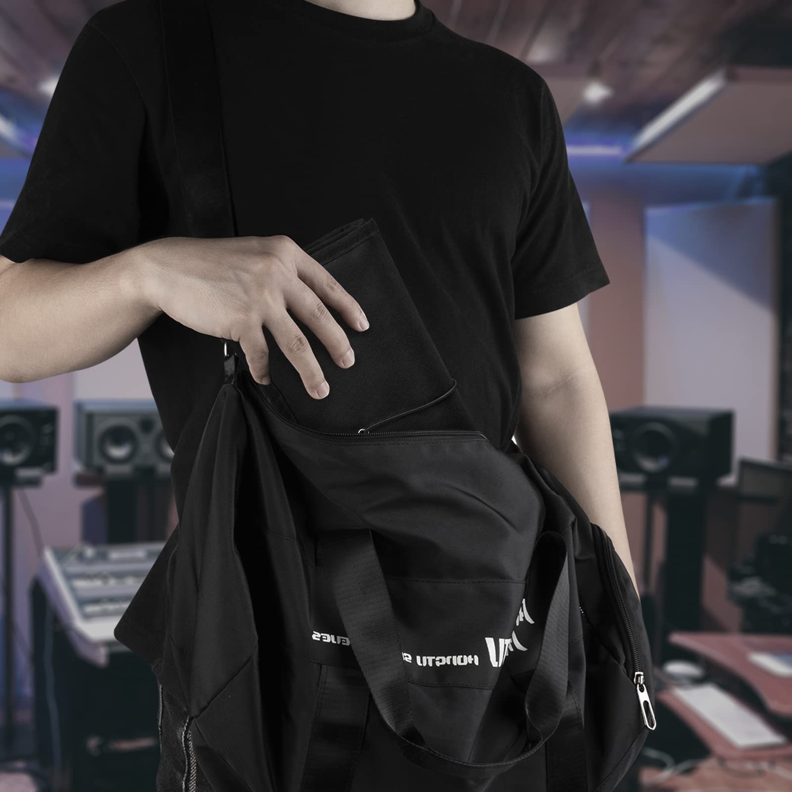 Musiin Guitar Accessory Organizer Bag, Foldable Easy Access Black, Black