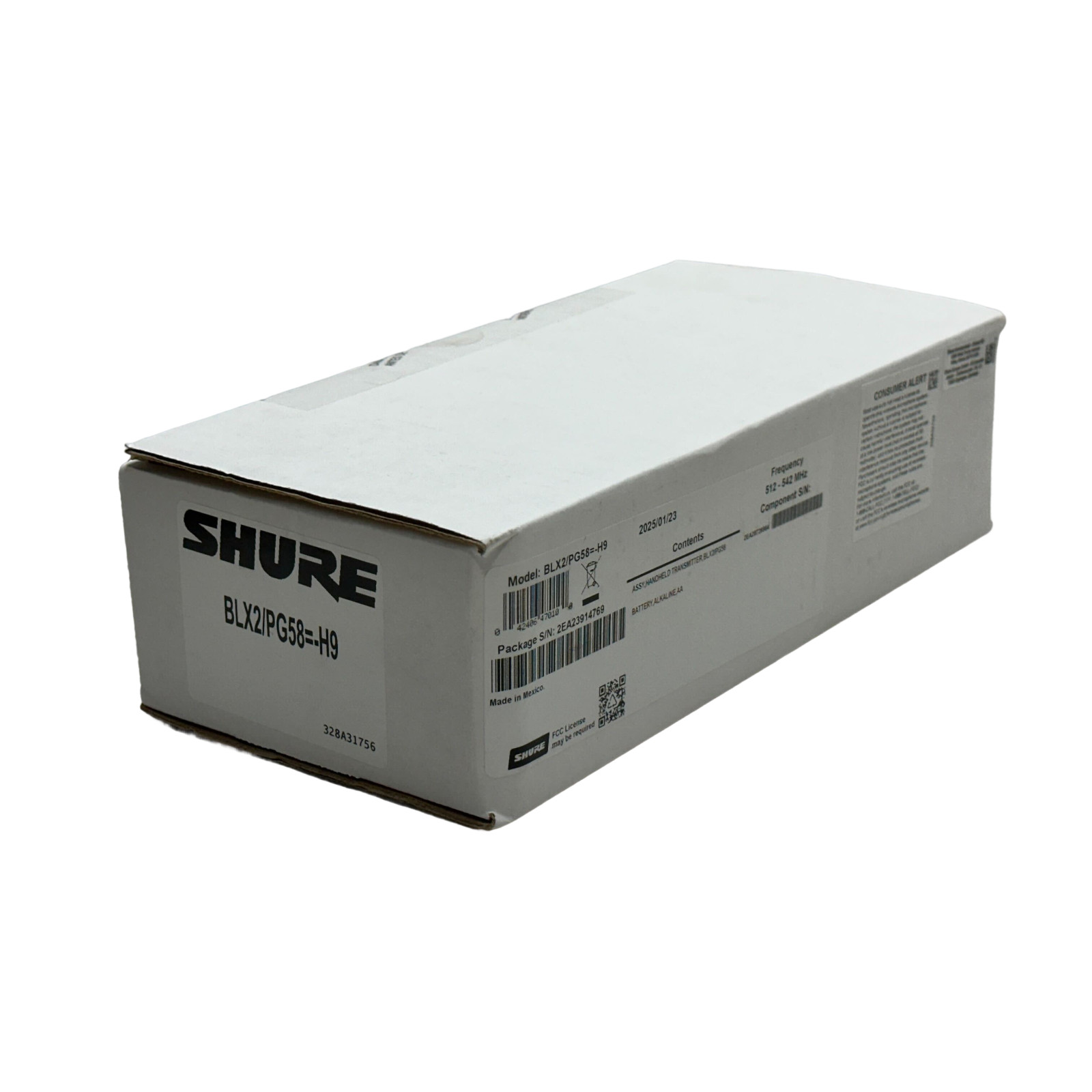 Shure BLX2/PG58 Microphone Wireless Handheld Transmitter Vocal H9 Band Open Box
