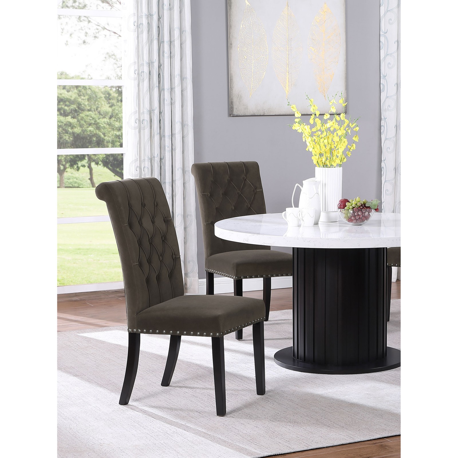 Brown and Rustic Espresso Tufted Side Chairs
