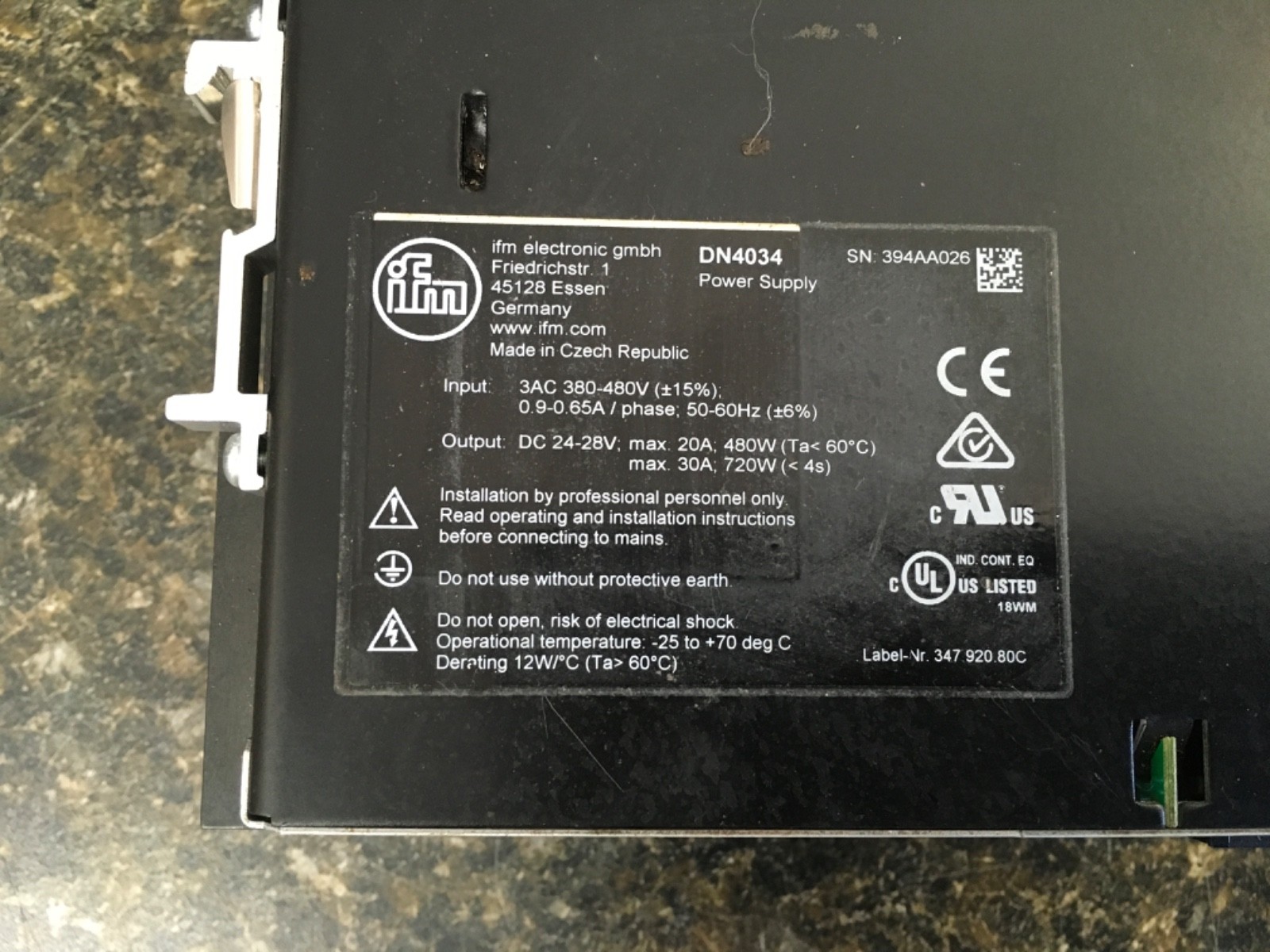 IFM DN4034 Power Supply Output DC 24V 20A