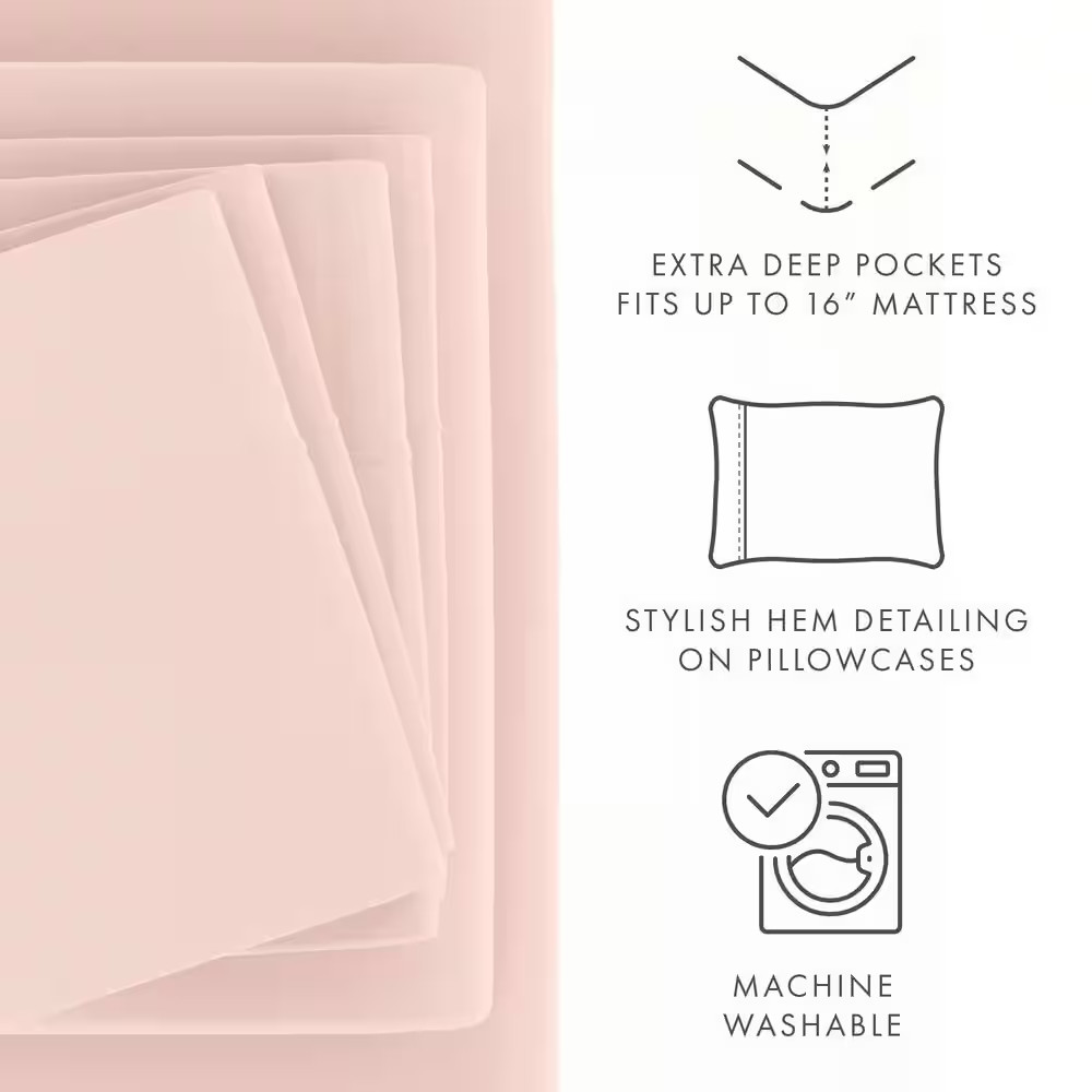 Luxury Ultra Soft 6 Piece Solid Blush Microfiber Full Sheet Set Free Shipping Ne