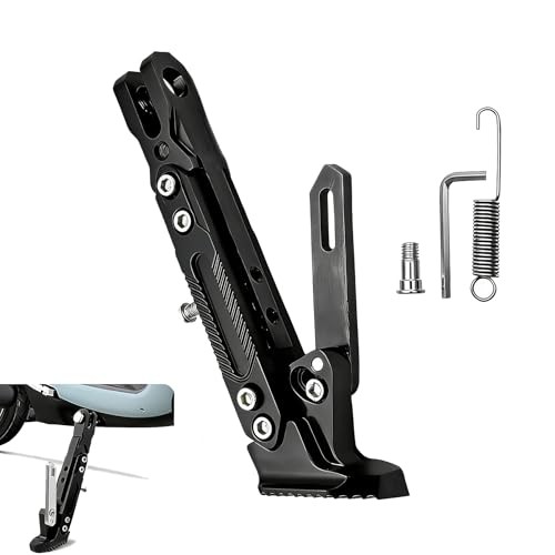 Motorcycle Kickstand, Height Adjustable CNC Alloy Side Stand with 1 PC Black