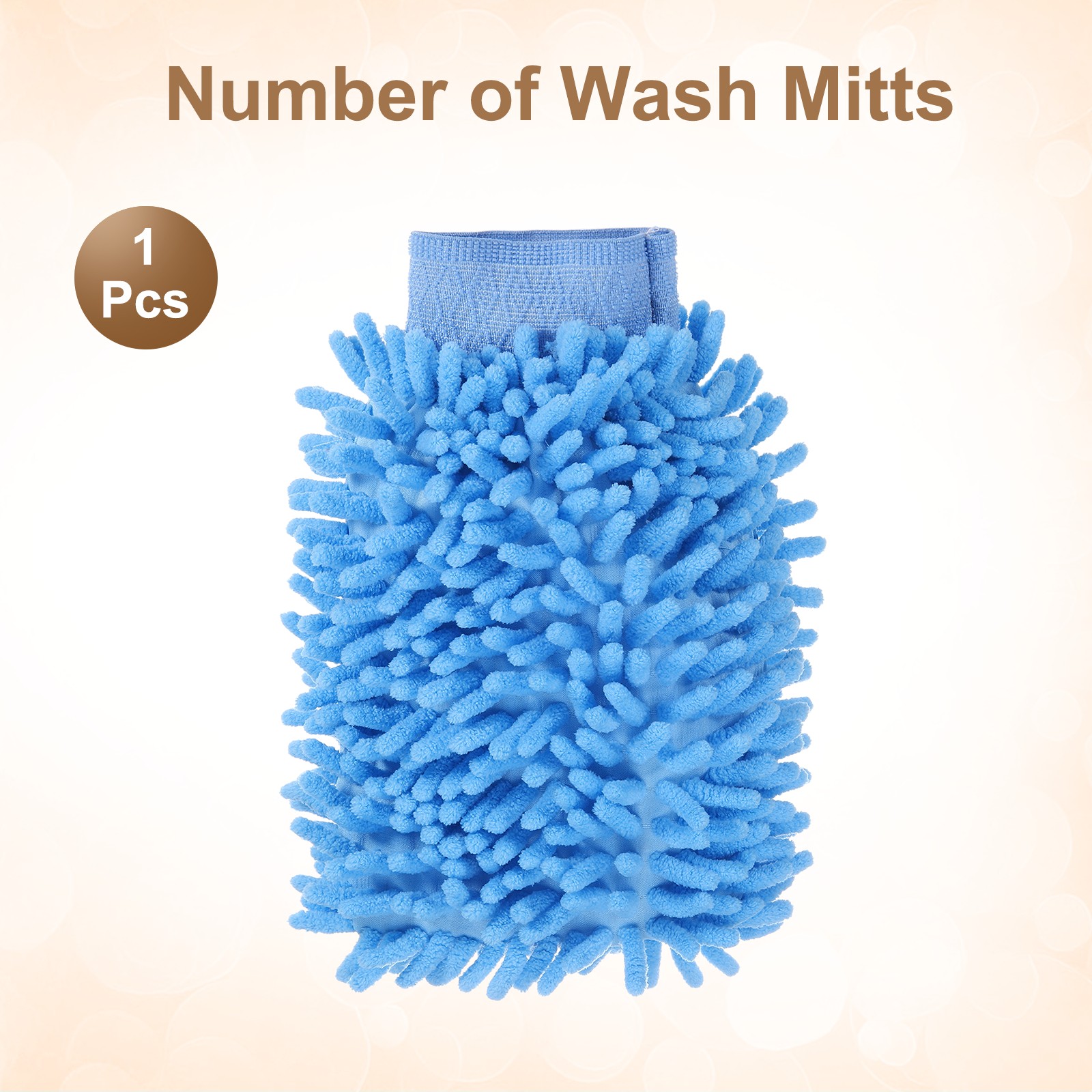 Chenille Microfiber Car Wash Mitt 9.8"x7.9" Wash Gloves Light Blue