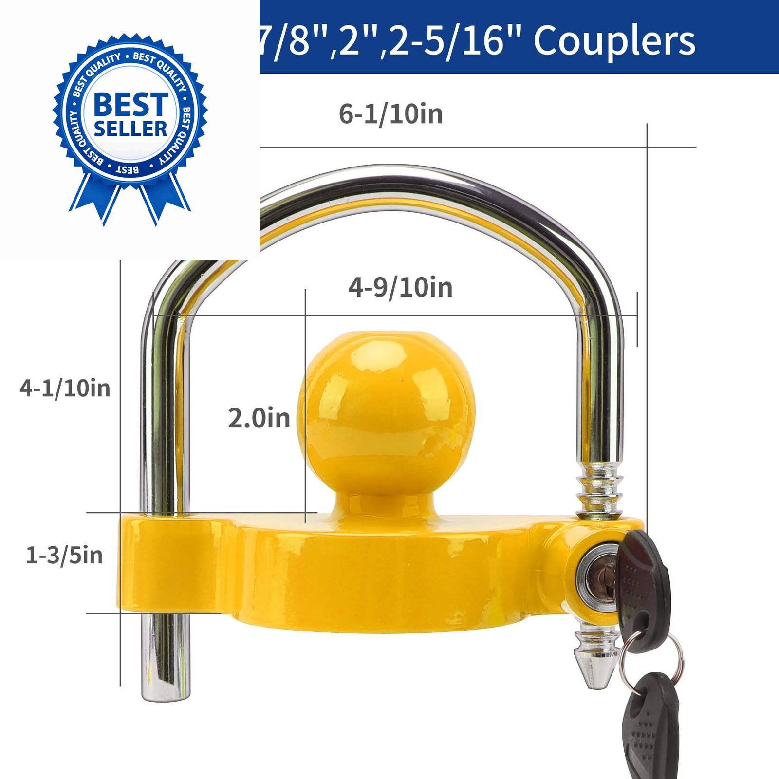 METOWARE Keyed Alike Trailer Coupler Lock 2 PACK Alike, Yellow 2 Pack