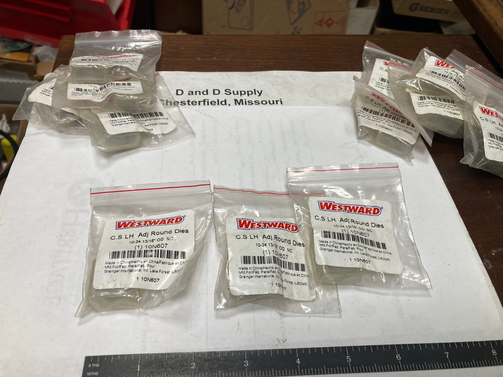 Lot of 3, WESTWARD 10N607, #10-24, LEFT HAND, Round Adjustable Dies, 13/16" OD.