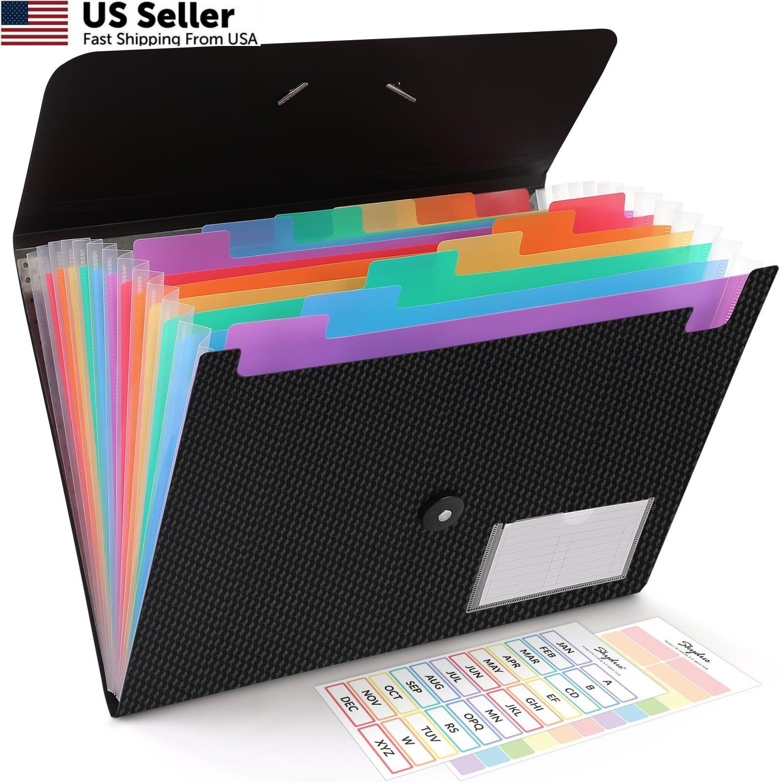 SKYDUE Expanding File Folder, Accordion Organizer A4/Letter Size, Blak