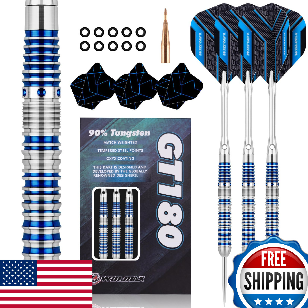 WIN.MAX Darts Metal Tip Set - Professional 90% Tungsten Steel Tip Darts 23G