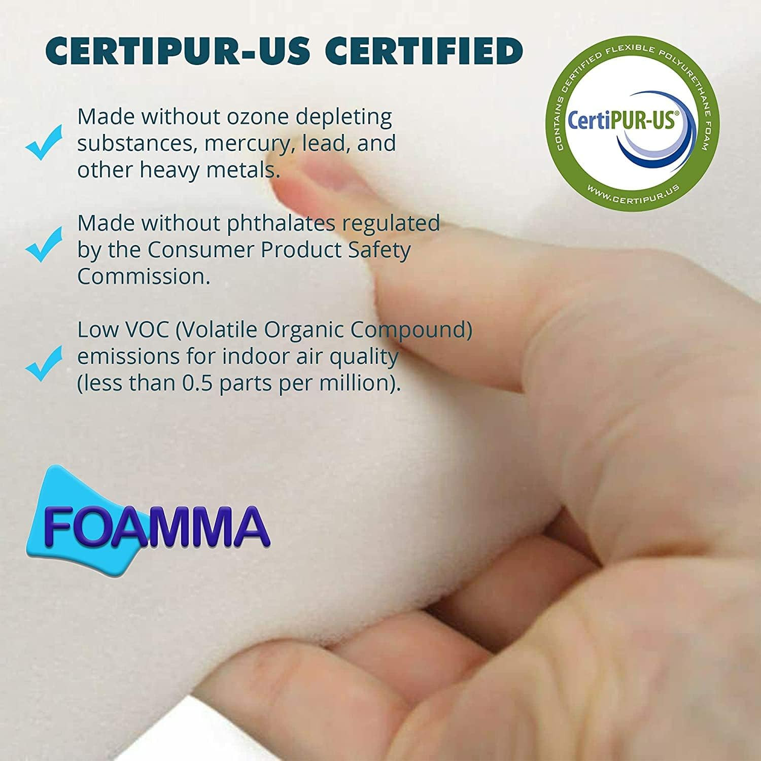 Foamma 0.5" X 24" X 72" High Density Upholstery Foam, Replacement Couch Cushion,