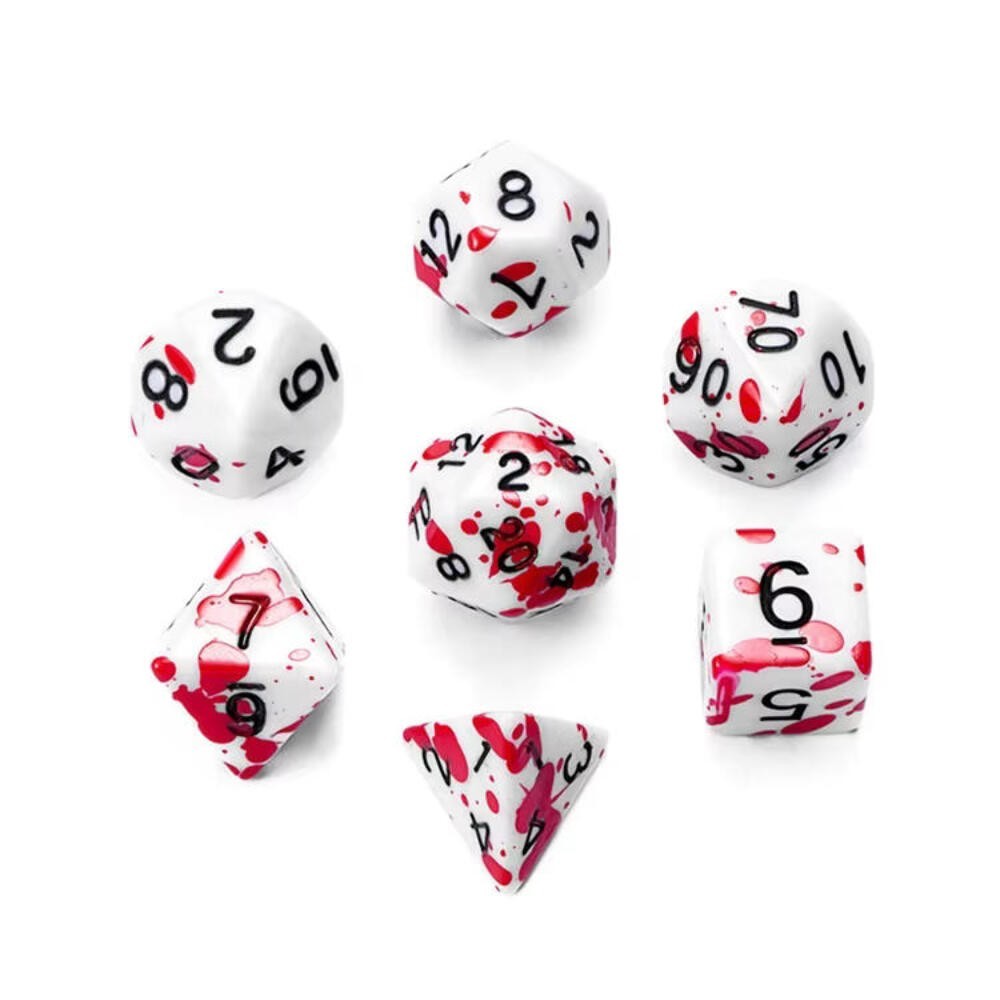 Polyhedral DnD RPG Acrylic 7pc Red Spotted Dice Set 16mm