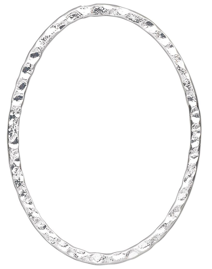 6 Silver Plated Steel Double Sided Hammered 40x30mm Oval Link Connectors