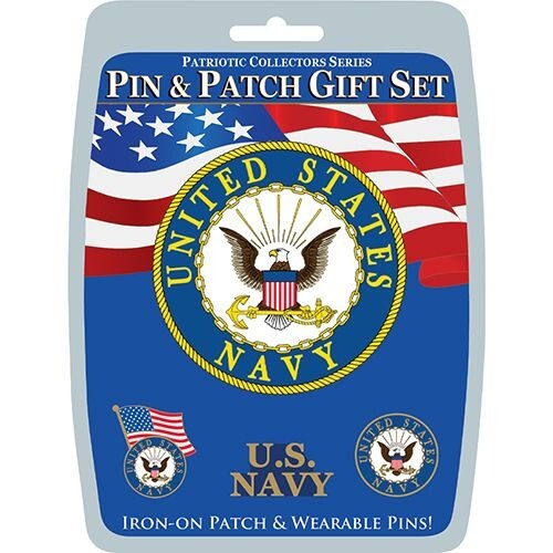U.S NAVY Pin & Patch Gift Set Includes 3 Pins + 1 Iron On or Sew On 3" Patch NEW