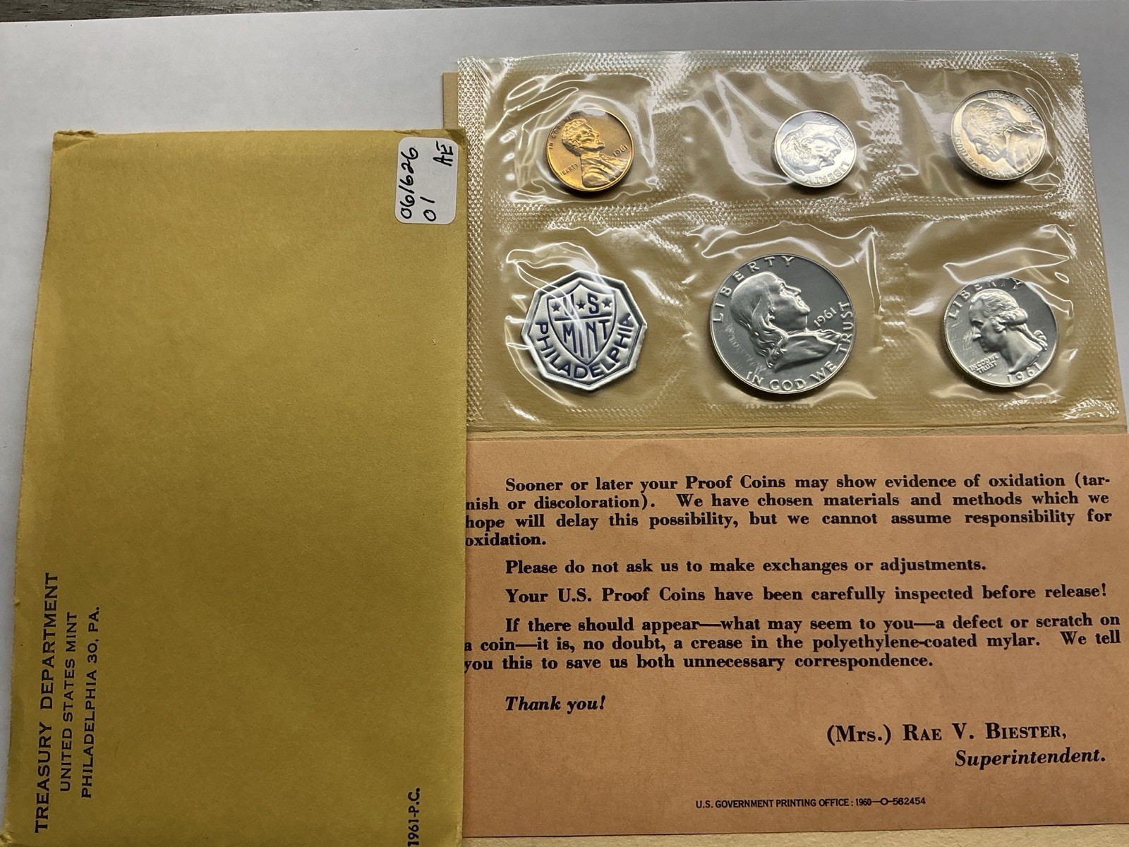 1961 US Mint Silver Proof 5 Coin Set w/Original Government Packaging 061626 01ae