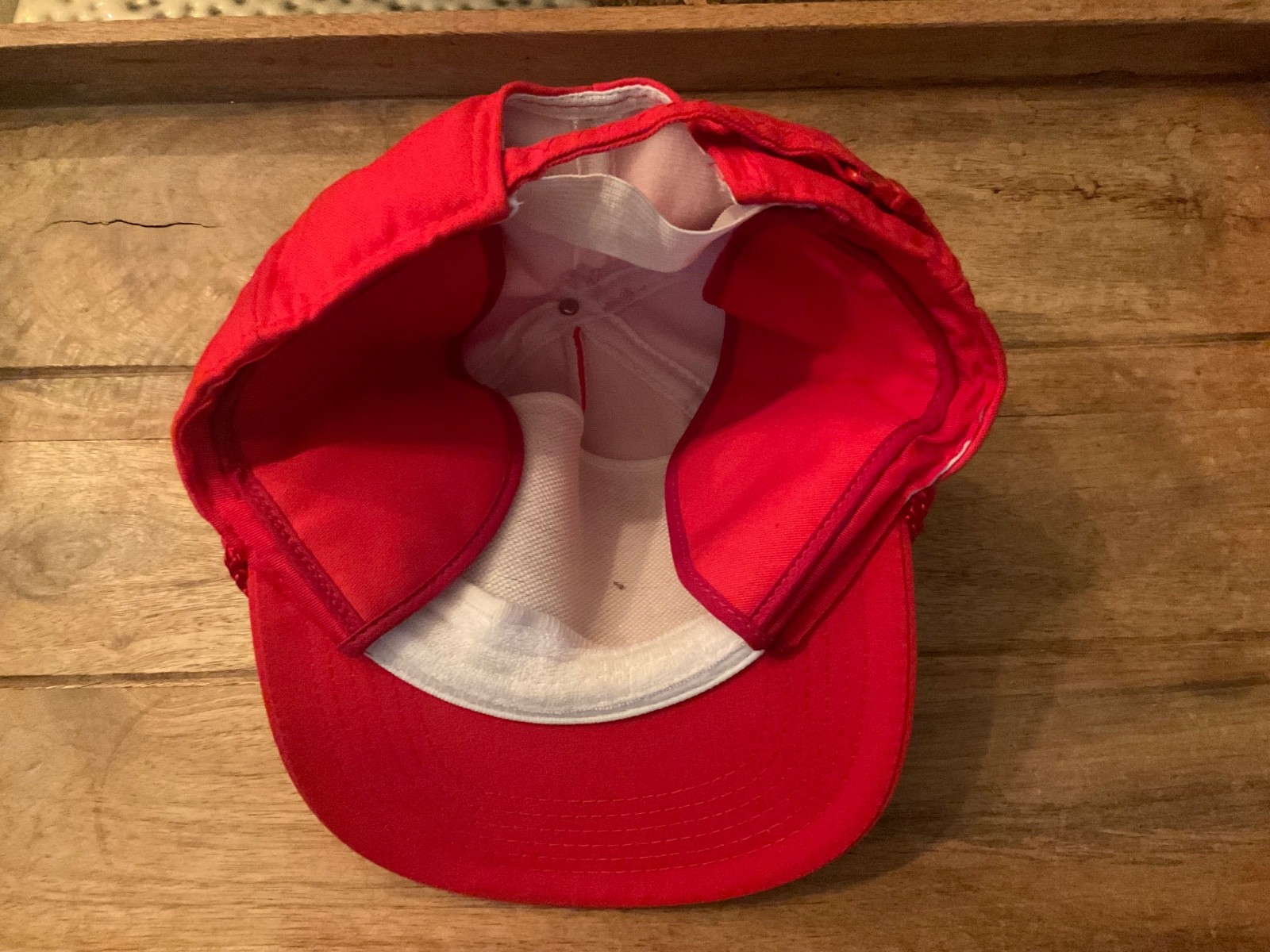 VINTAGE SAN SUN FAUX FUR EAR FLAP BRIM HAT HOGOBOOM TRUCKING ( ADULT OS ) RED