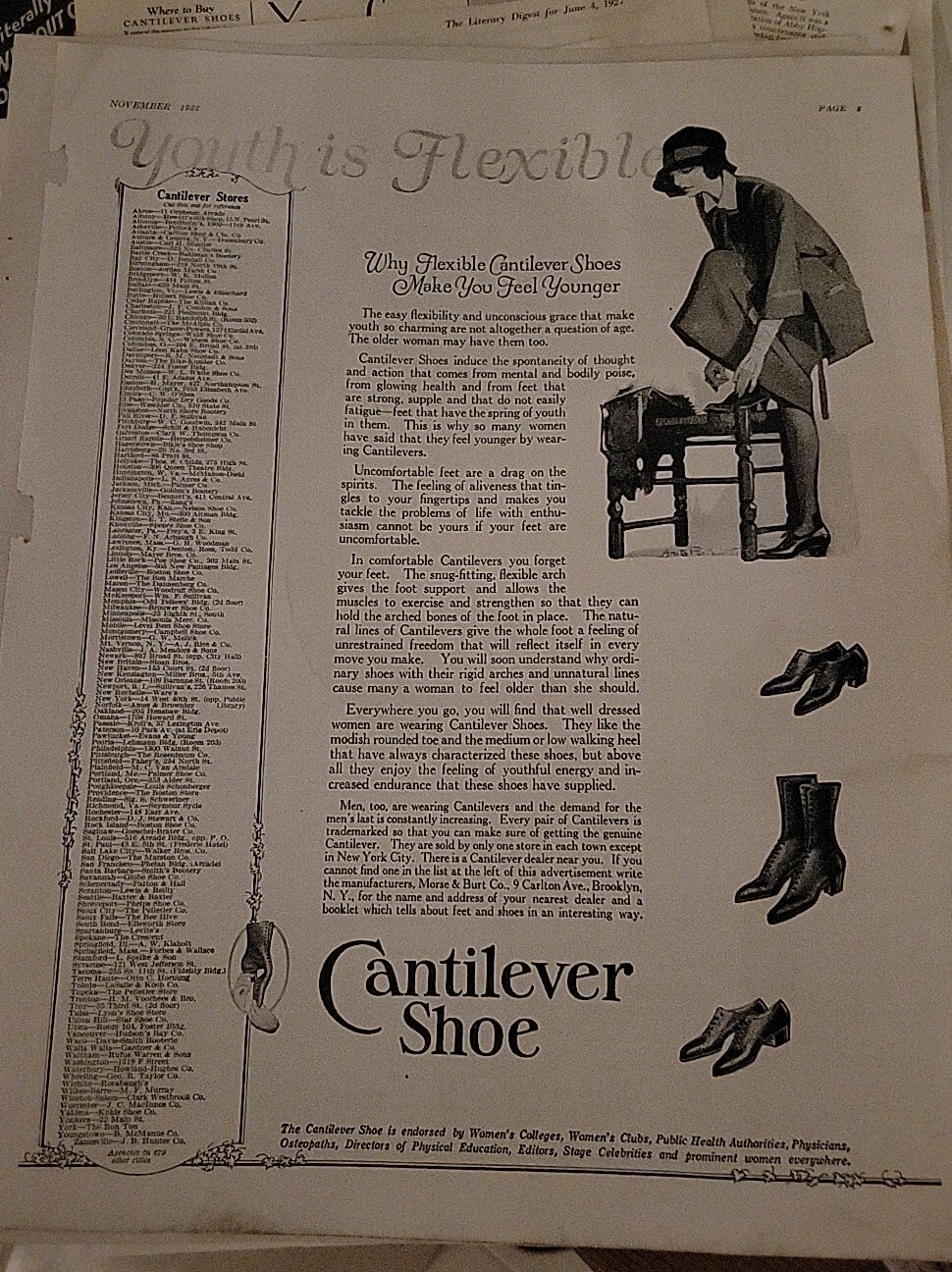 1922 women's Cantilever Shoes Make Feet Feel Younger vintage Fashion ad