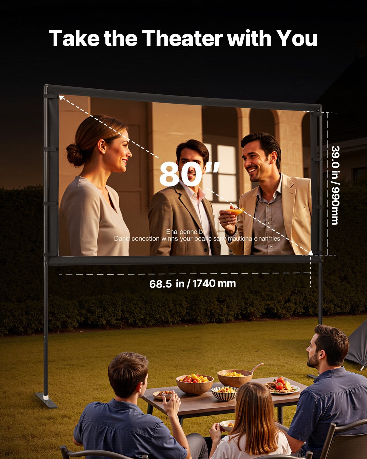 80" 16:9 Projector Screen with Dual Stands – 4K HD, 160° Wide Angle, Wrinkle‑Fre