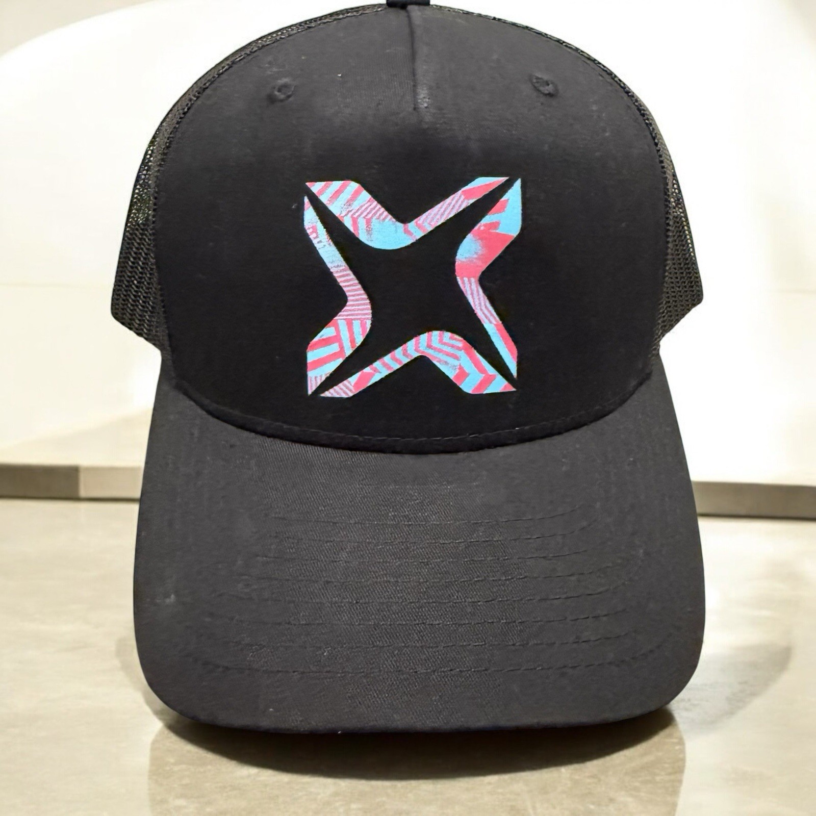 Rare Richardson Trucker Hat Black Mesh Snapback Colorful X Logo.