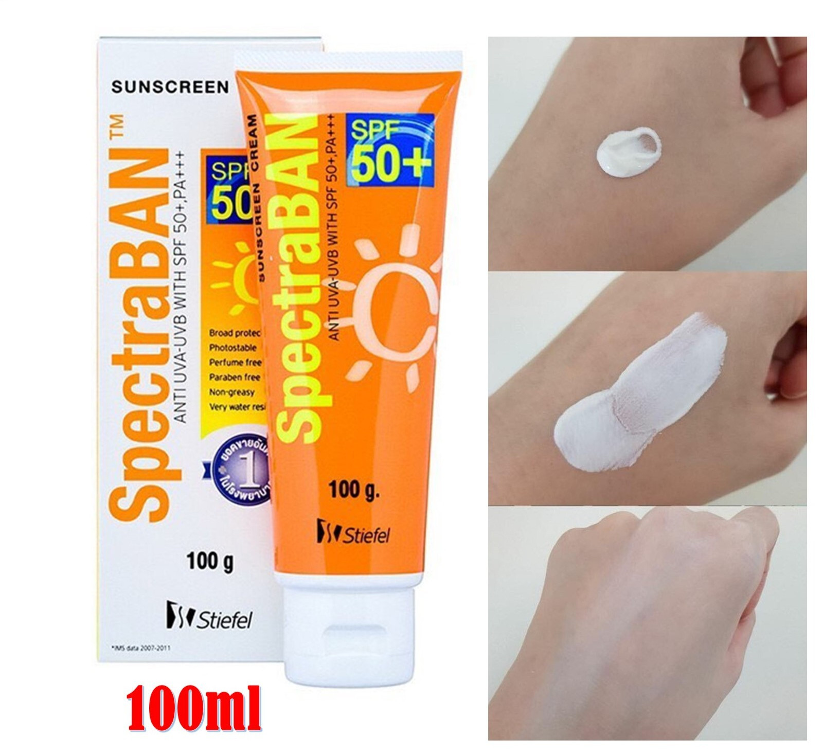 SpectraBan Anti UVA-UVB SPF 50+ PA+++ Sunscreen Cream Waterproof 100g