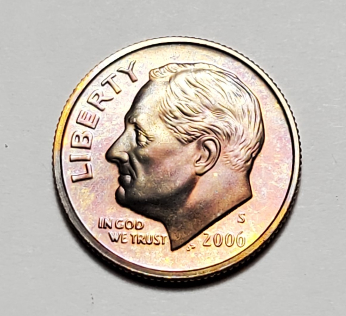 TONED 2006 S ROOSEVELT DIME CLAD PROOF UNC #P3552