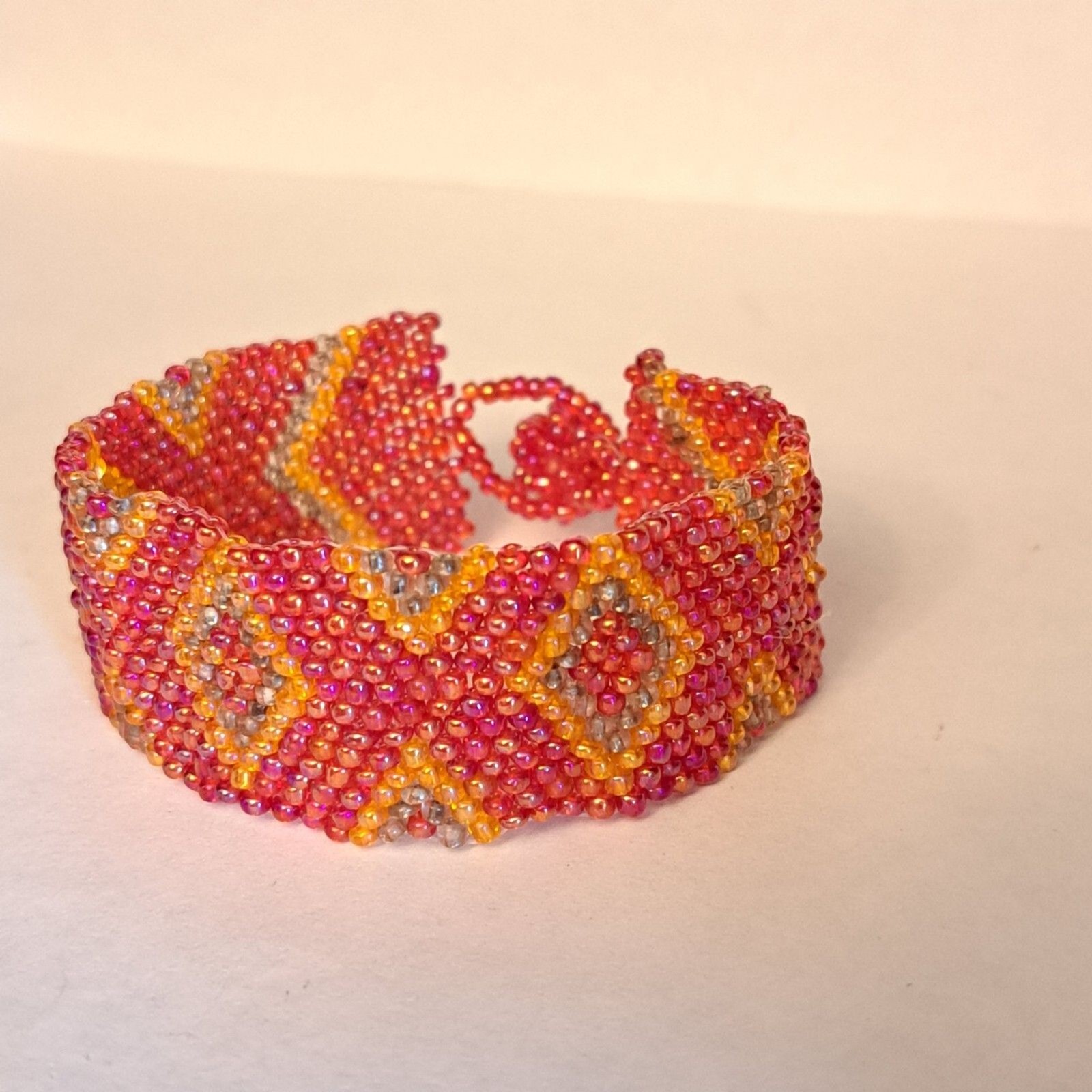 Handmade Seedbead Bracelet Red Geometric Unique