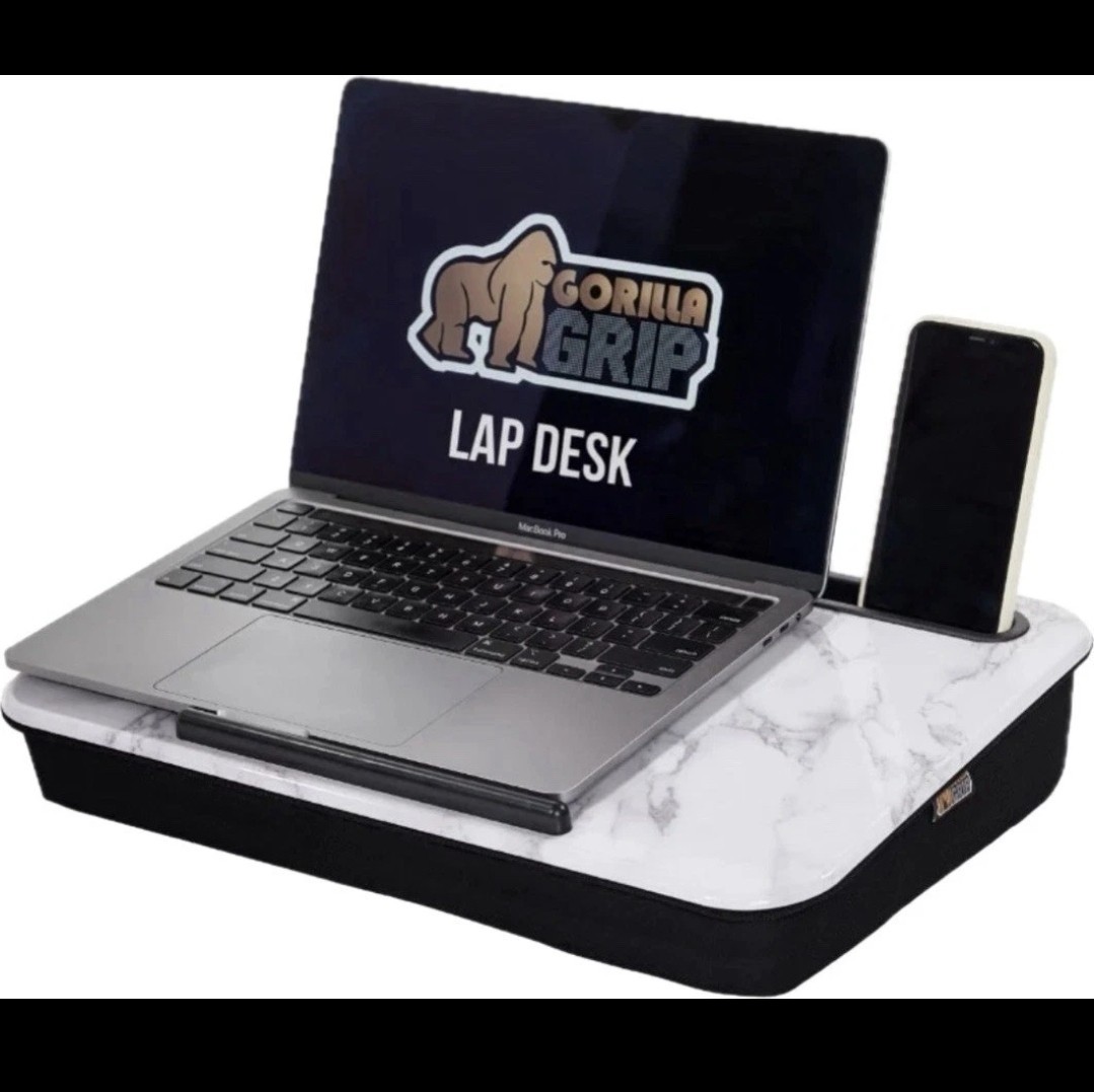 GORILLA GRIP Lap Desk w/Device Slot Cushion for Laptops up to 15.6" Marble/Black