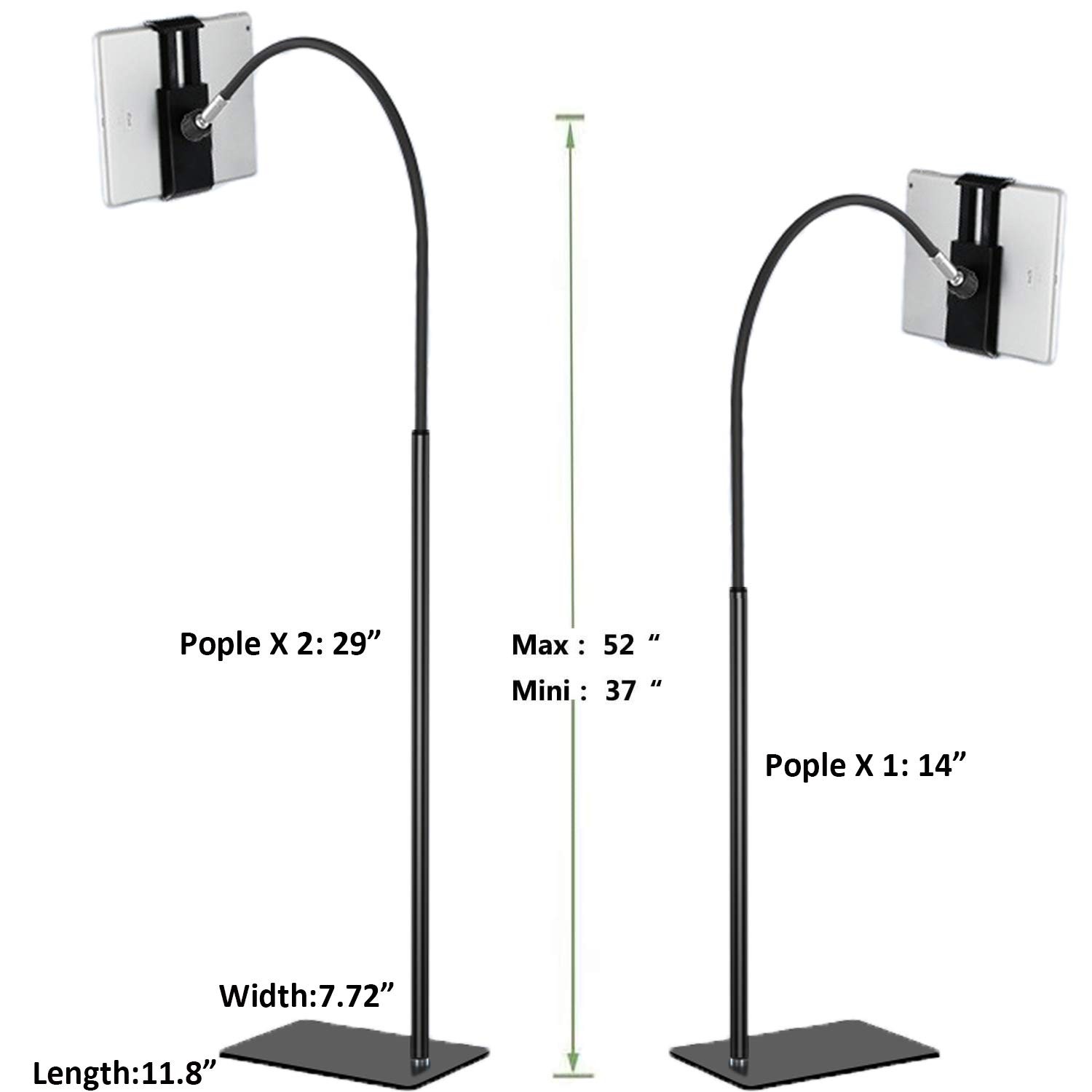 Creatop Tablet Floor Stand with Flexible Gooseneck and Stable Base, Tablet St...
