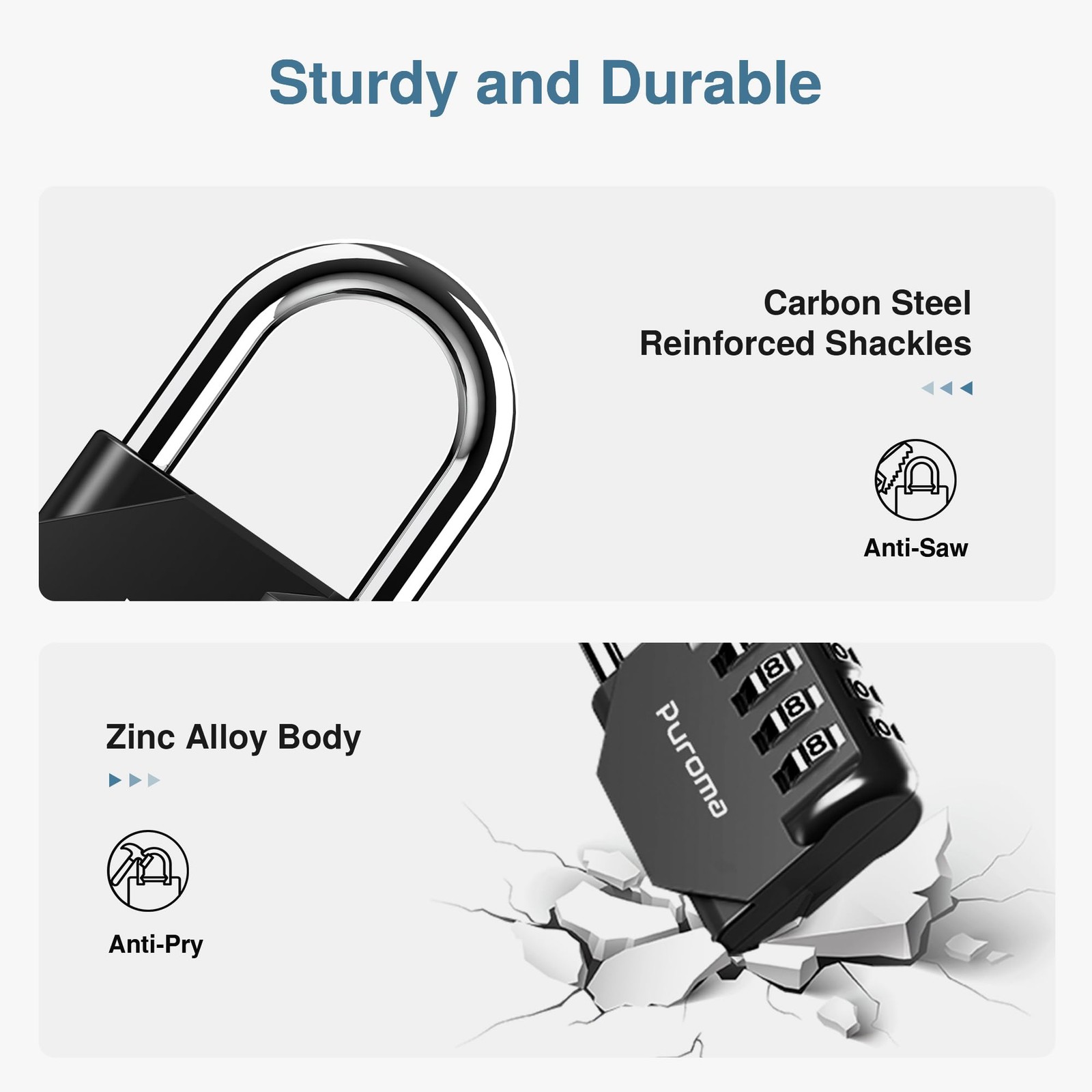 Puroma 1 Pack Combination Lock Locker 4 Digits Combo Padlock Medium, Black