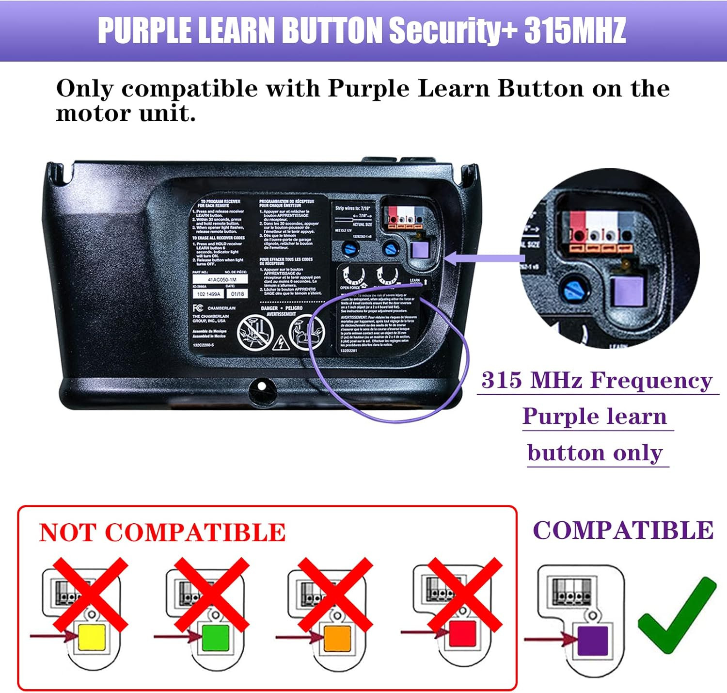 377LM Wireless Keypad 2 Keychain Remotes for Liftmaster Purple Learn Button | 3