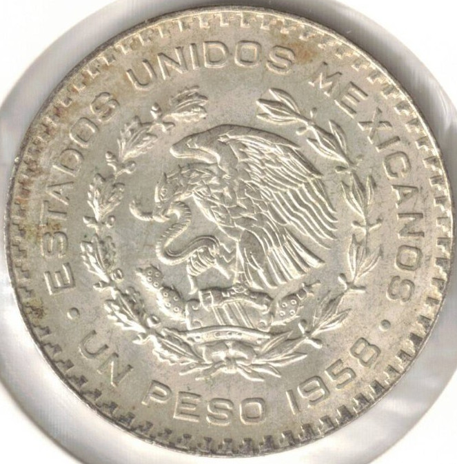 1958 Mexico Uncirculated Silver One Peso Coin #4